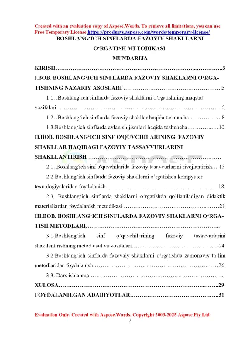 Boshlang‘ich sinflarda fazoviy shakllarni o‘rgatish metodikasi