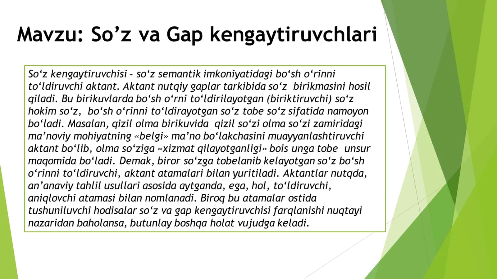 So’z va Gap kengaytiruvchlari So‘z