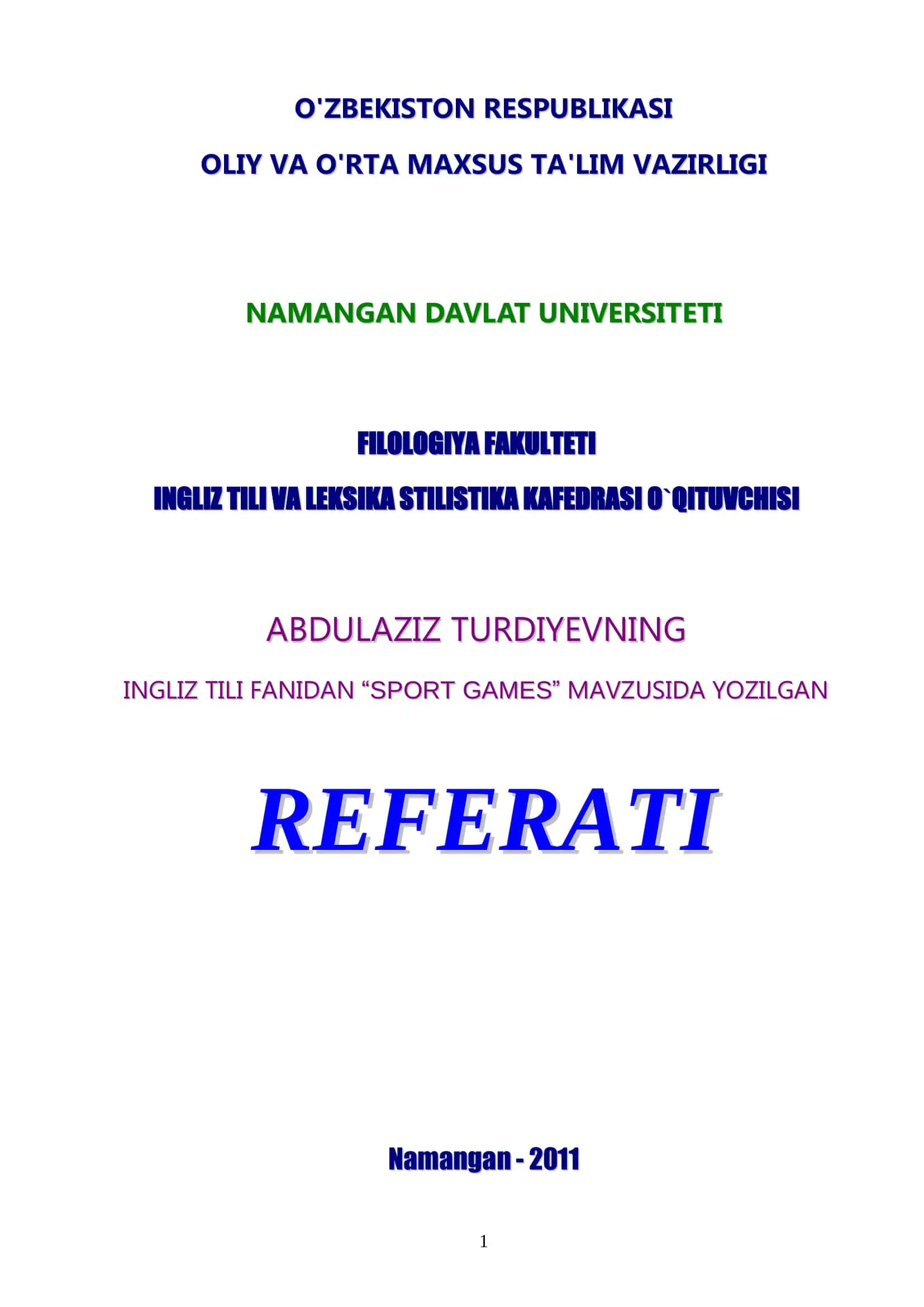 SPORT GAMES - REFERATI