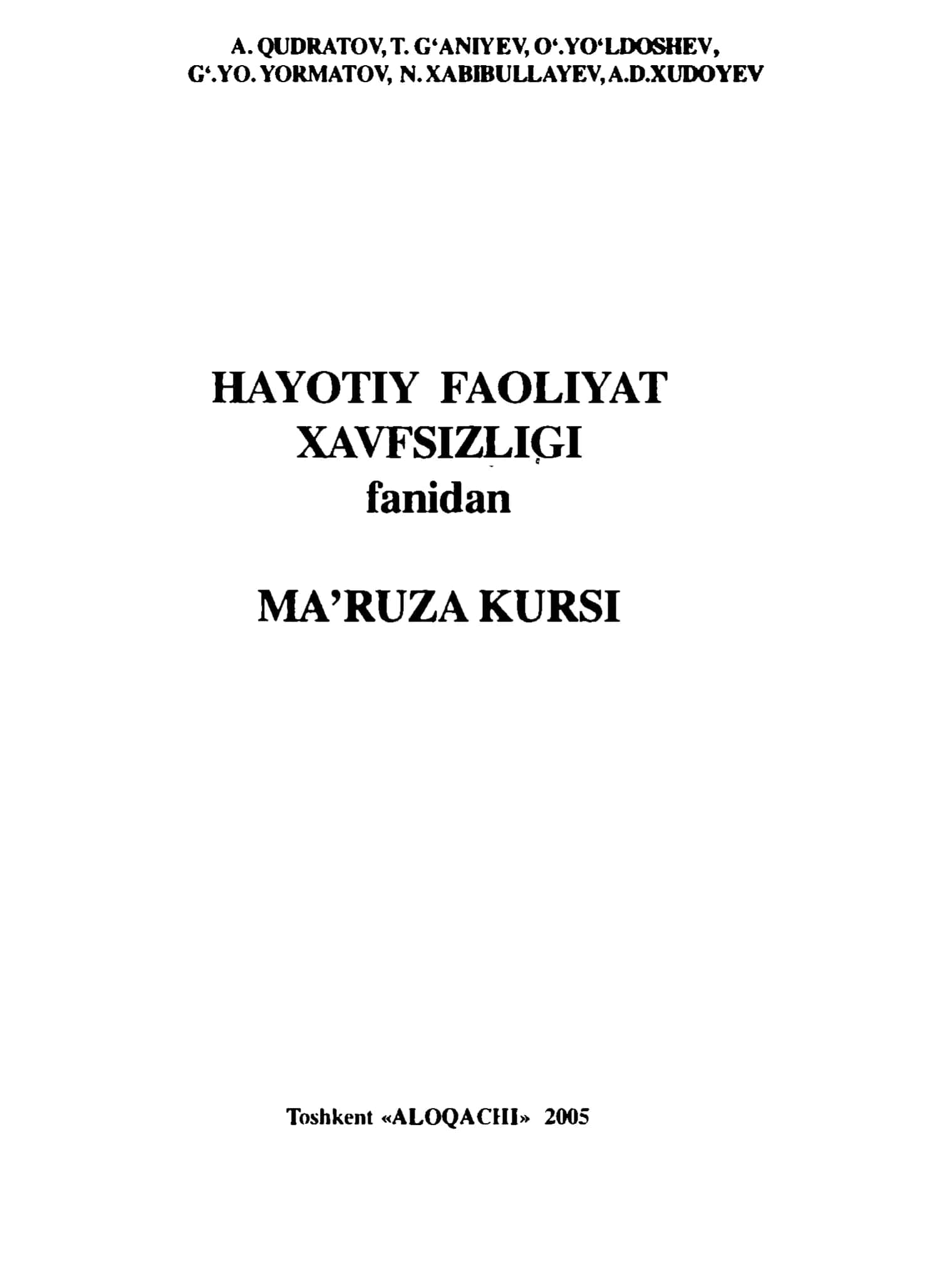 HAYOTIY FAOLIYAT XAVFSIZLIQI