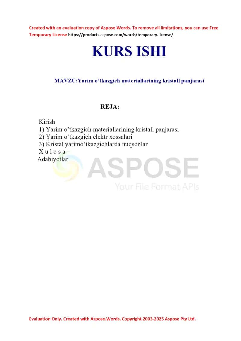 Yarim o’tkazgich materiallarining kristall panjarasi