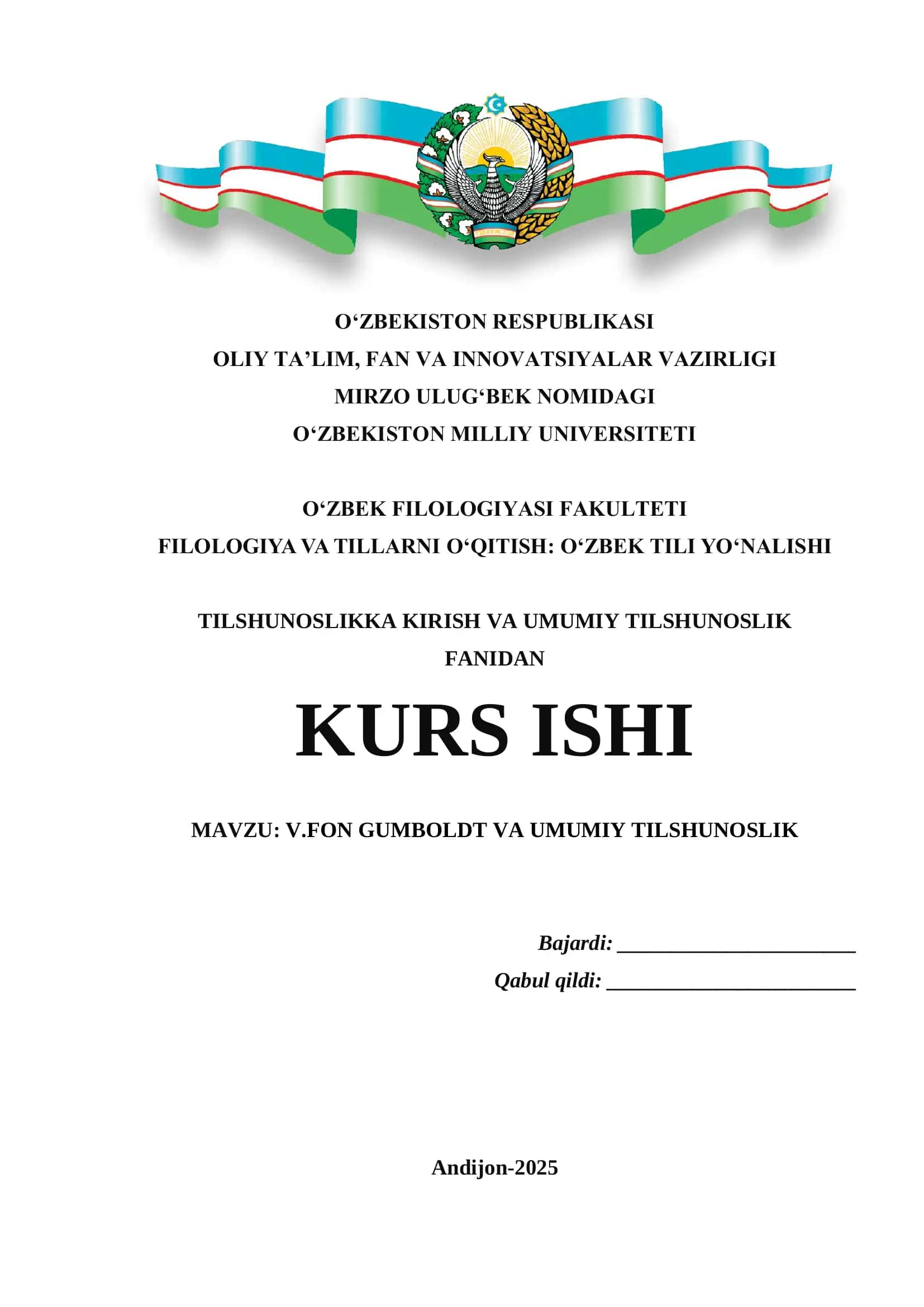 V.FON GUMBOLDT VA UMUMIY TILSHUNOSLIK