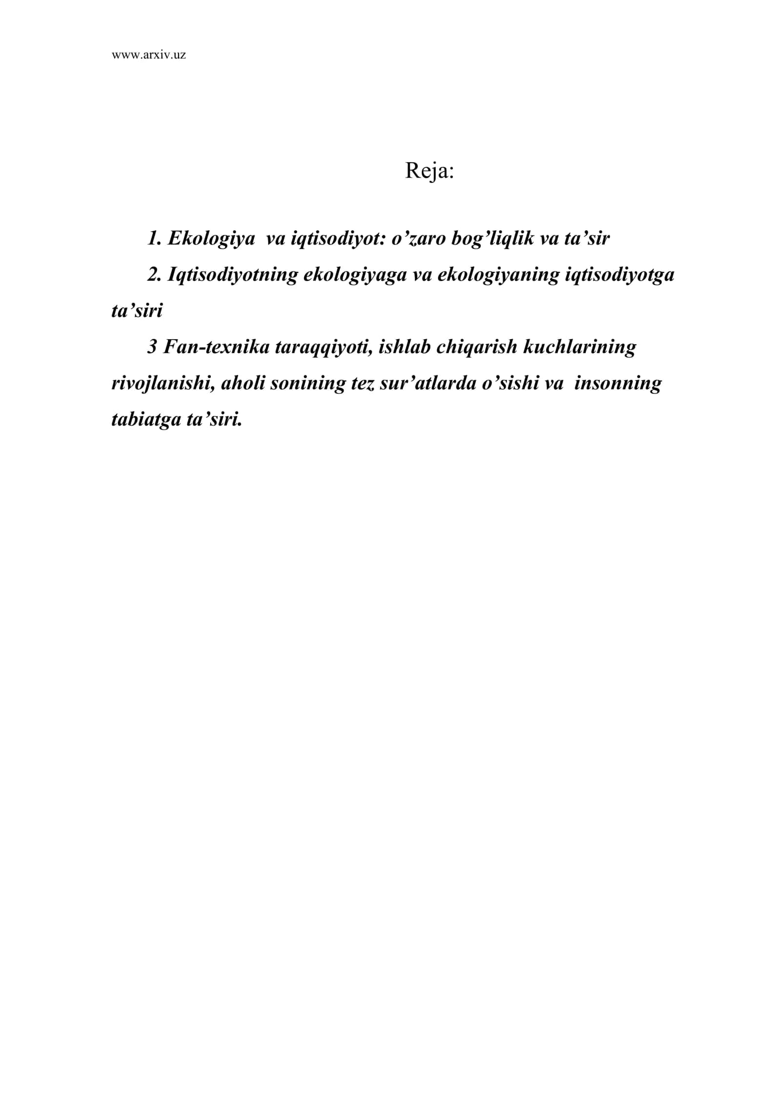Ekologiya va iqtisodiyot
