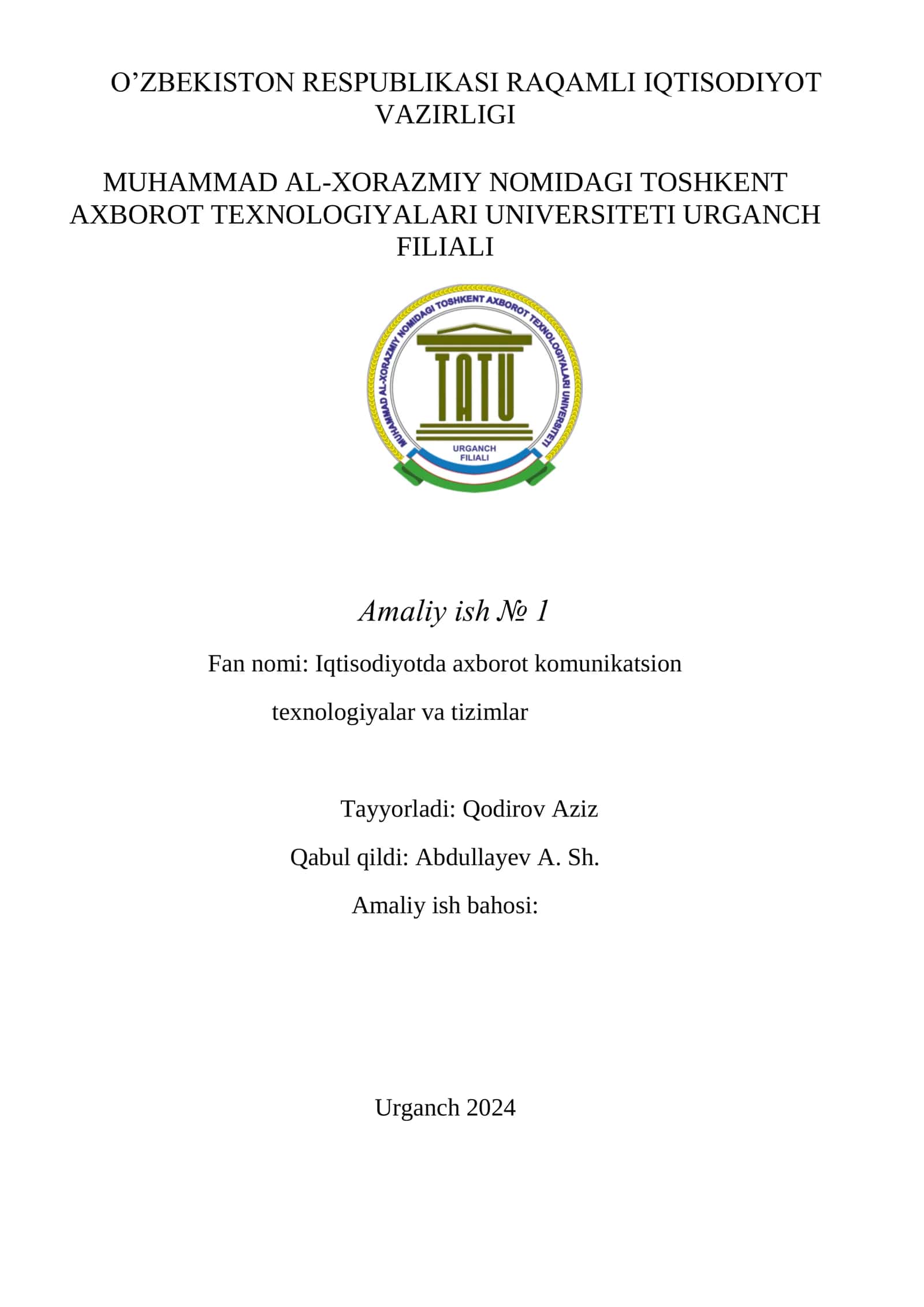 Iqtisodiyotda axborot komunikatsion texnologiyalar va tizimlar
