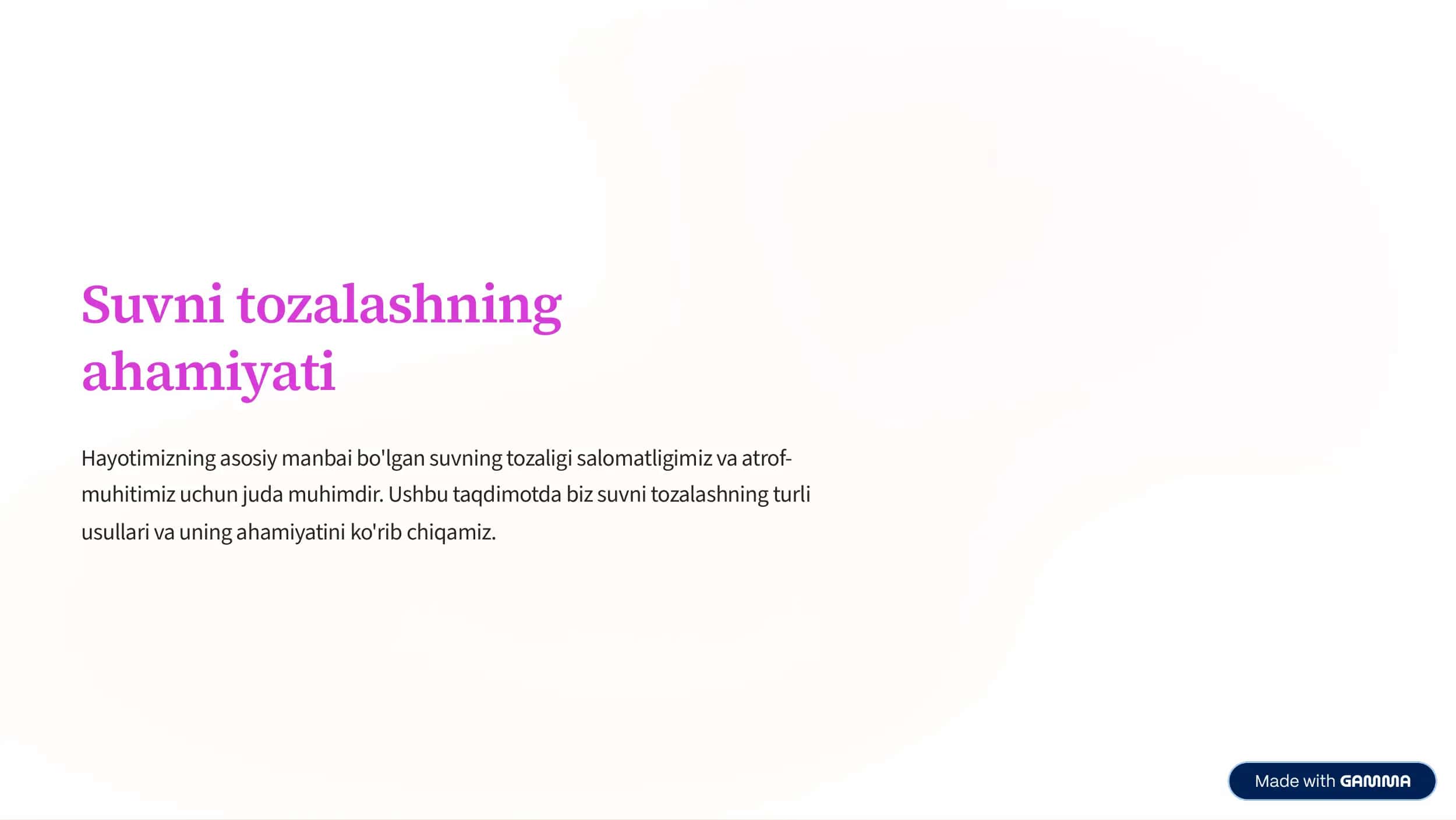 Suvni tozalashning ahamiyati