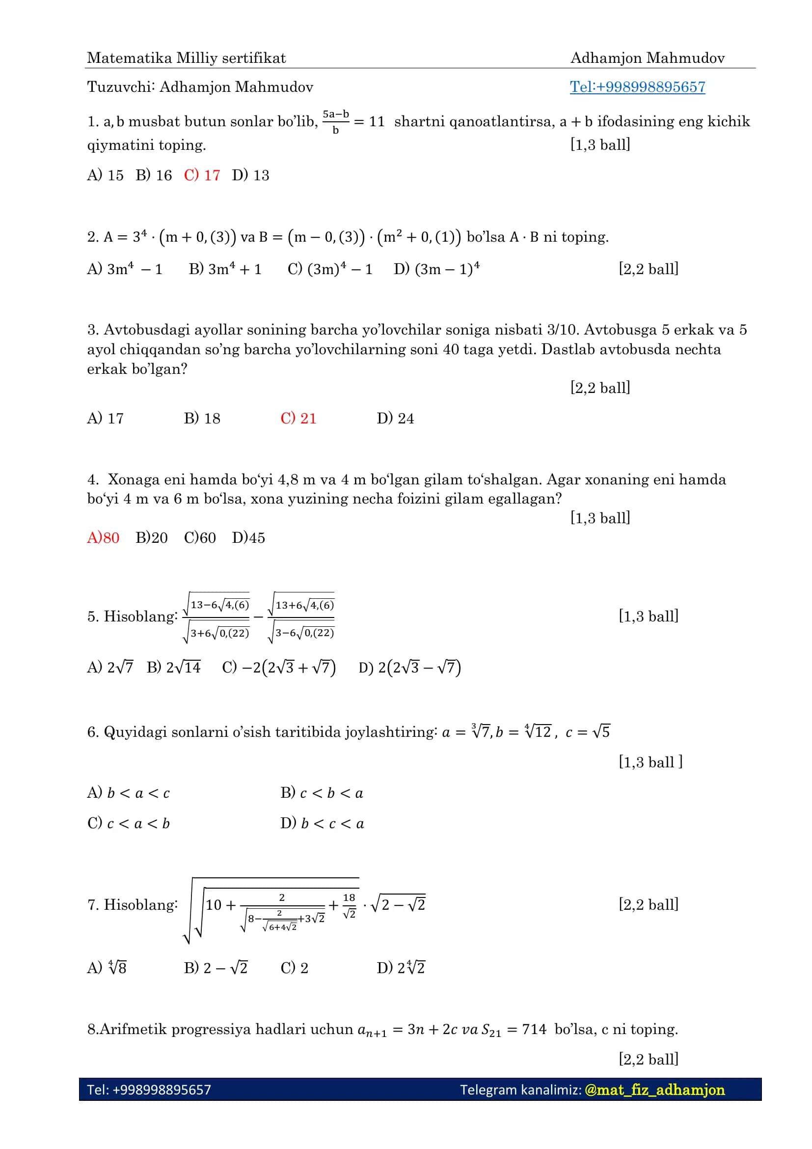 Matematika Milliy sertifikat