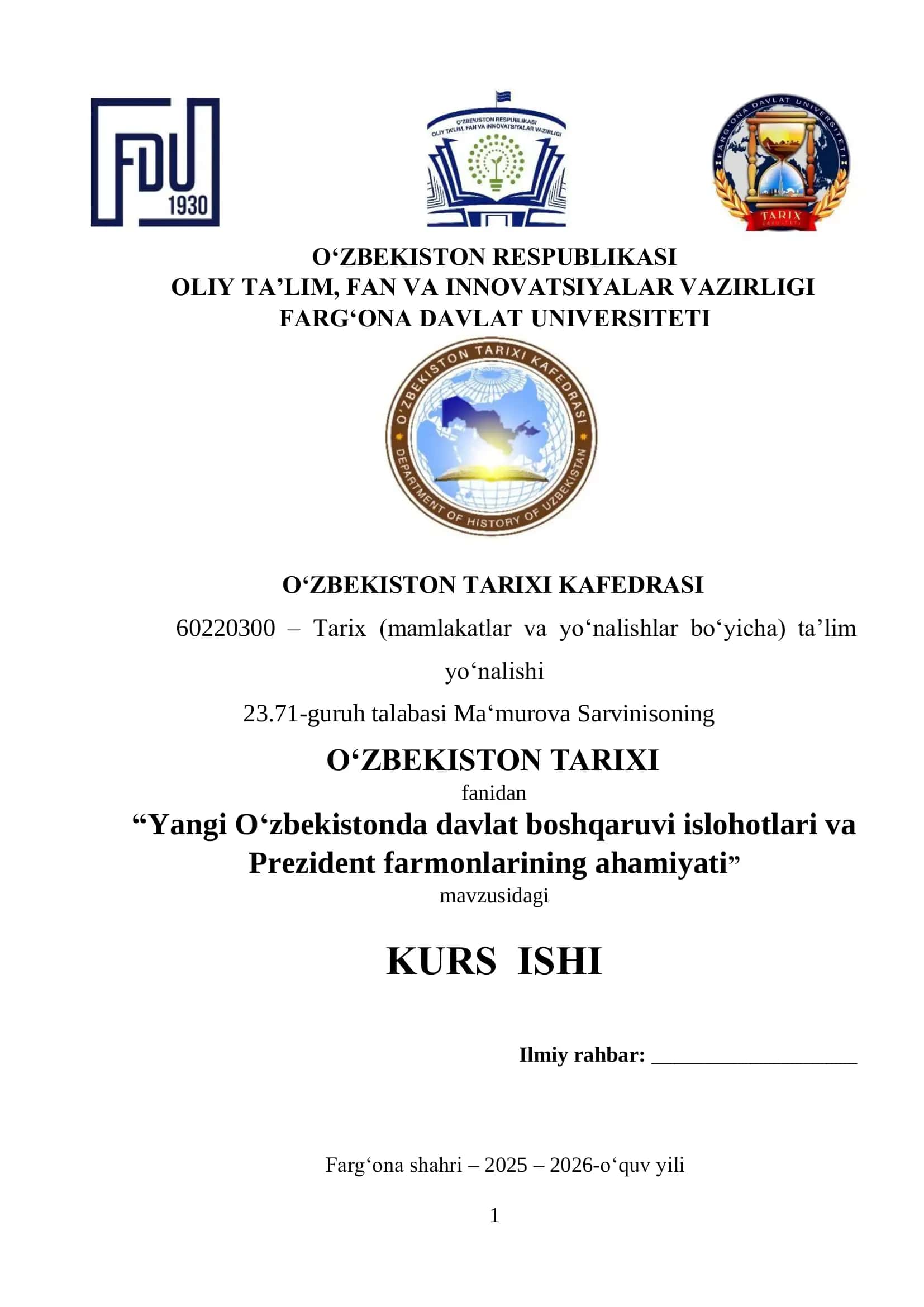 Yangi O‘zbekistonda davlat boshqaruvi islohotlari va Prezident farmonlarining ahamiyati