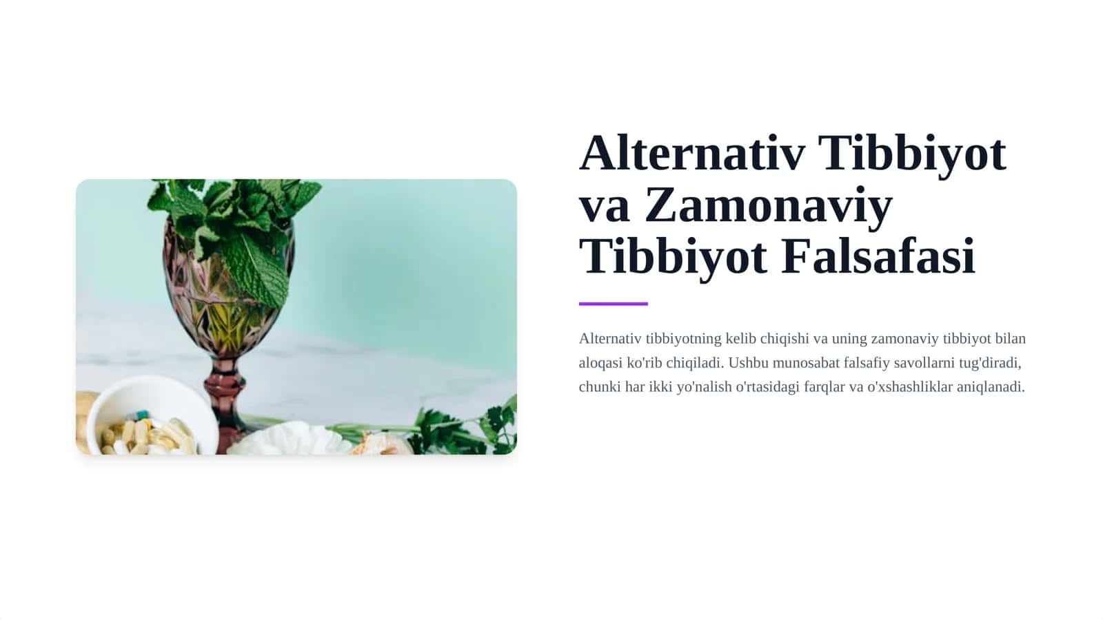 Alternativ Tibbiyot va Zamonaviy Tibbiyot Falsafasi