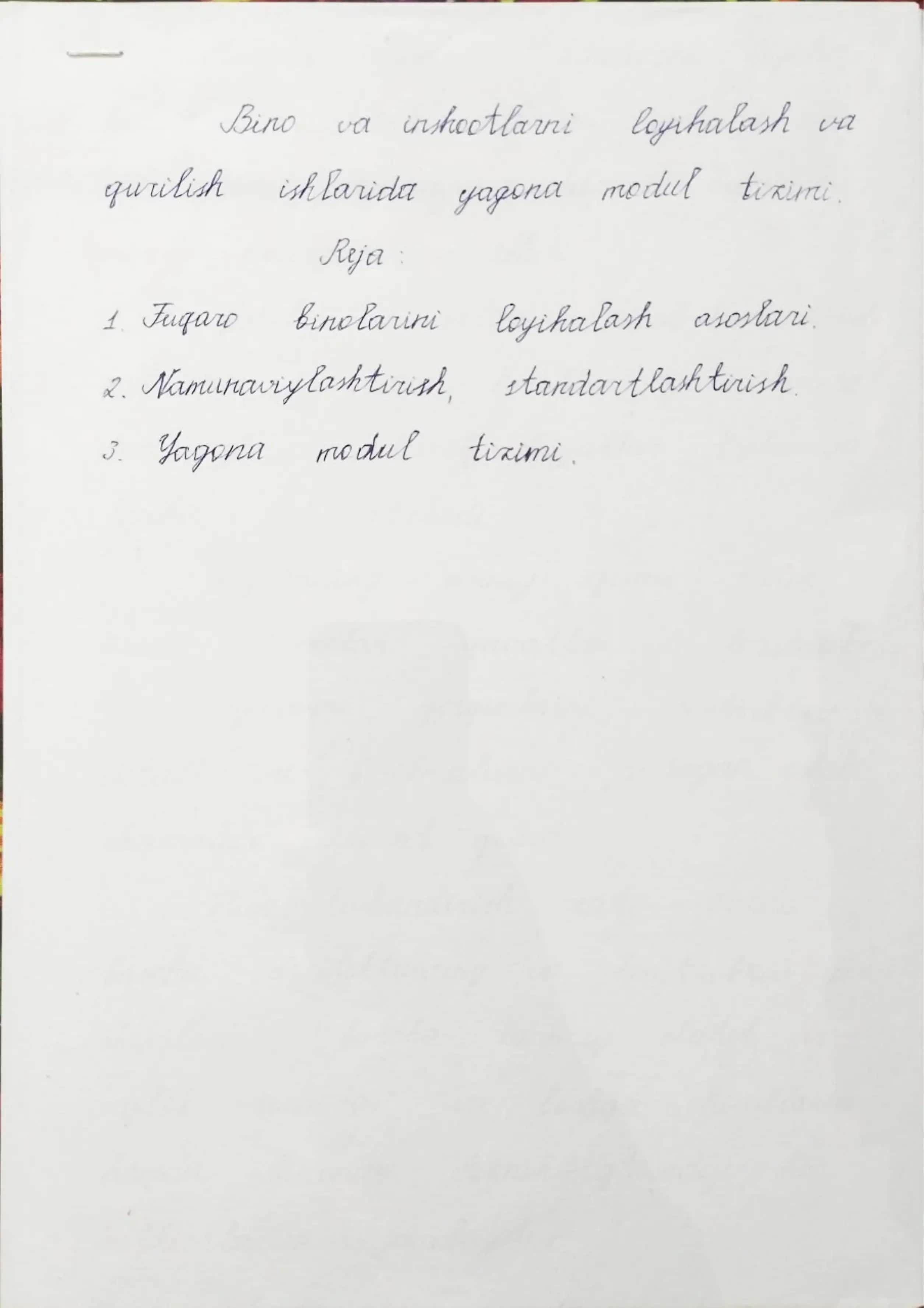 Bino va inshootlarni loyihalashda yagona modul tizimi