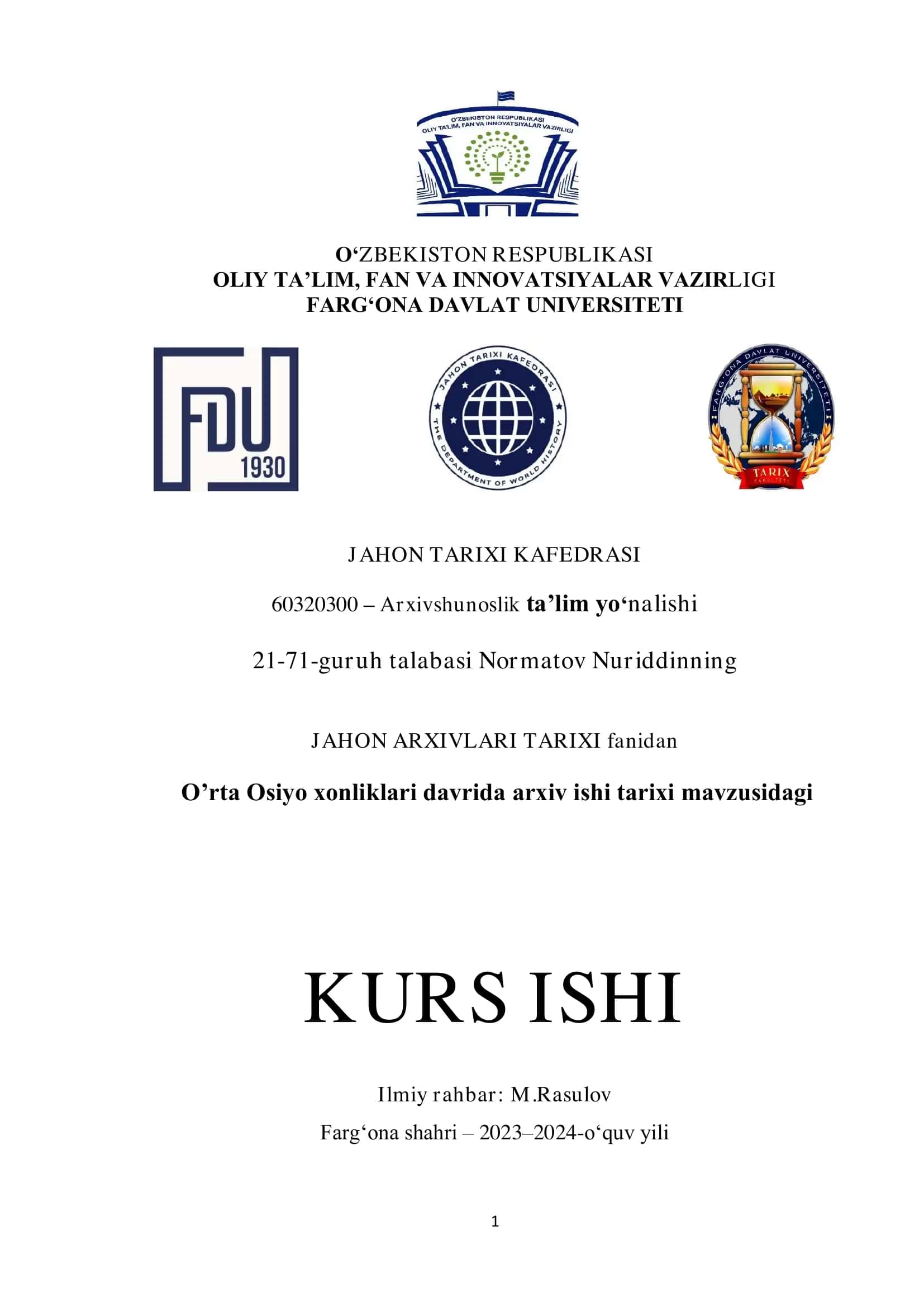O'rta Osiyo xonliklari davrida arxiv ishi tarixi