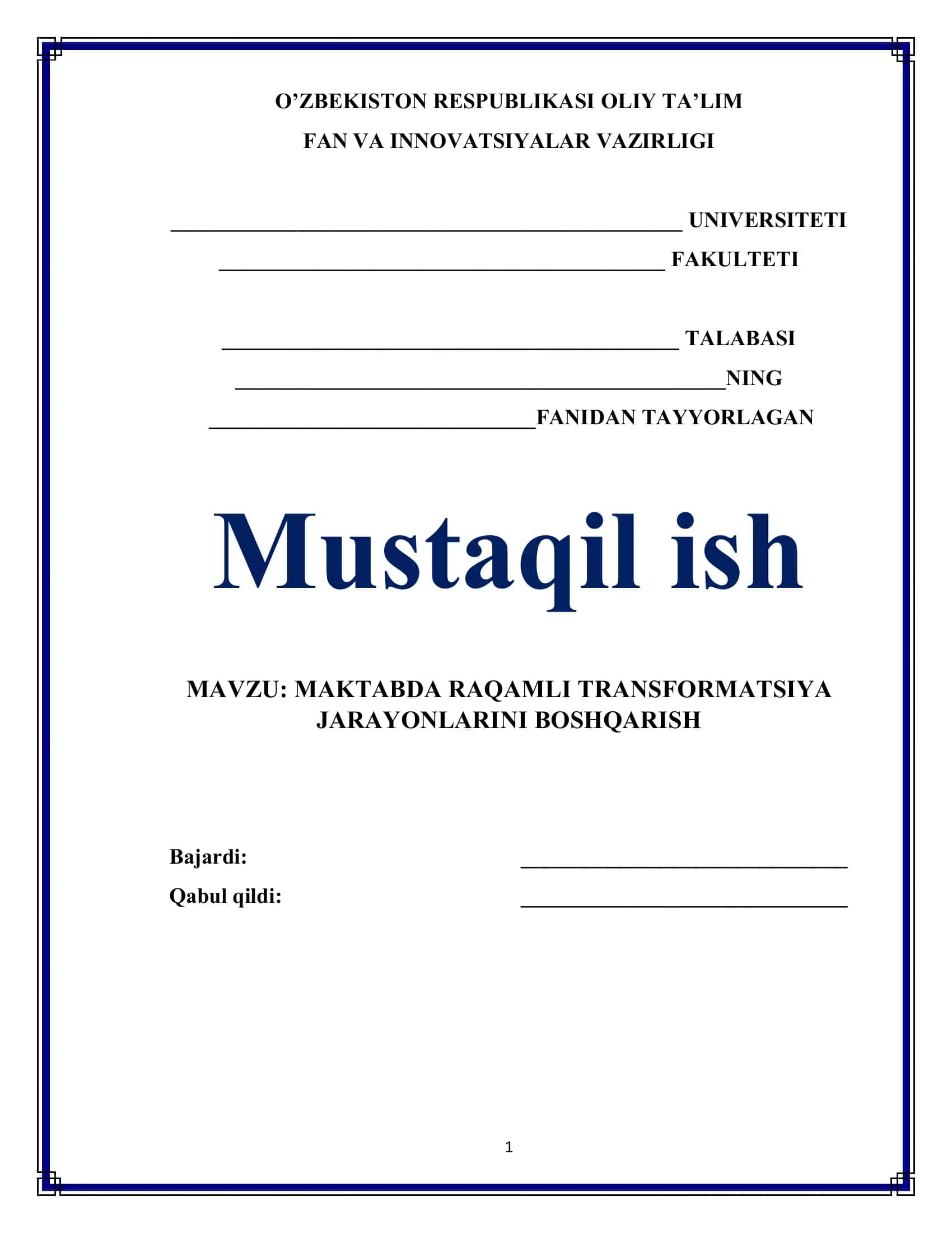MAKTABDA RAQAMLI TRANSFORMATSIYA JARAYONLARINI BOSHQARISH