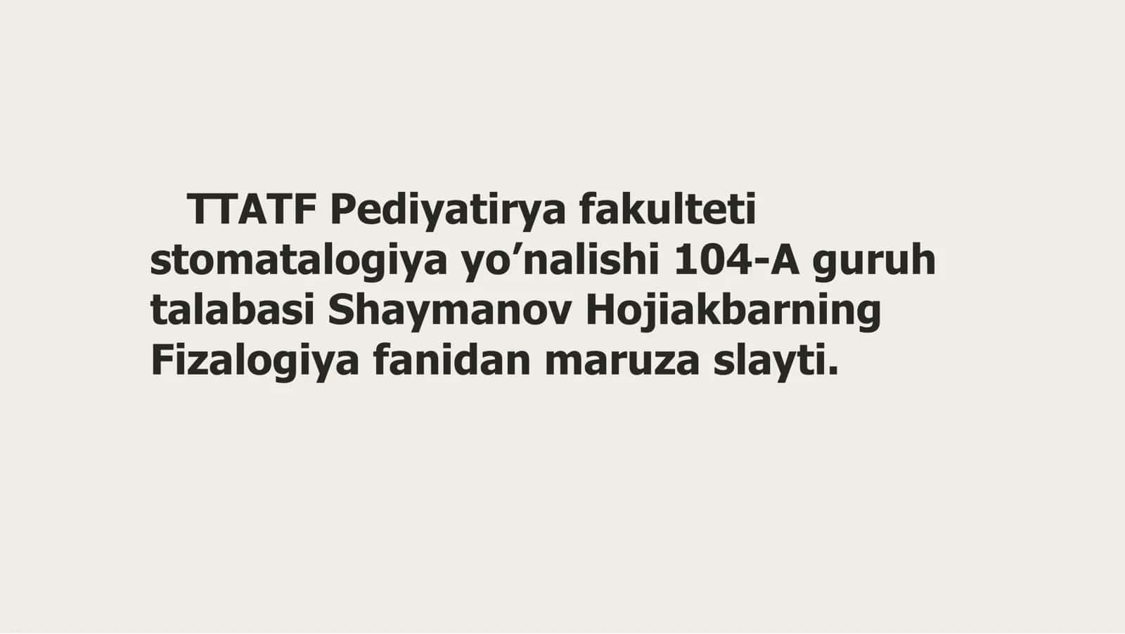 Fizalogiya fanidan maruza slayti. YurakFaoliyatini BoshqarishningO'ziga Xosligi