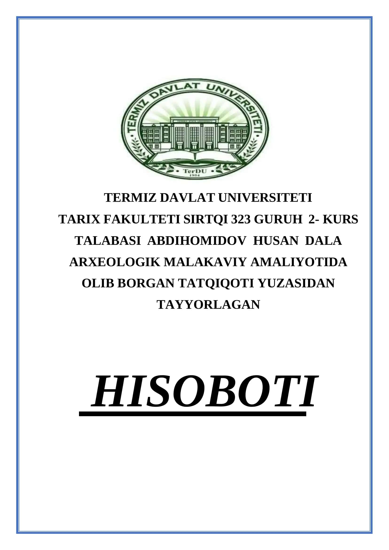 TARIX FAKULTETI SIRTQI 323 GURUH 2- KURS