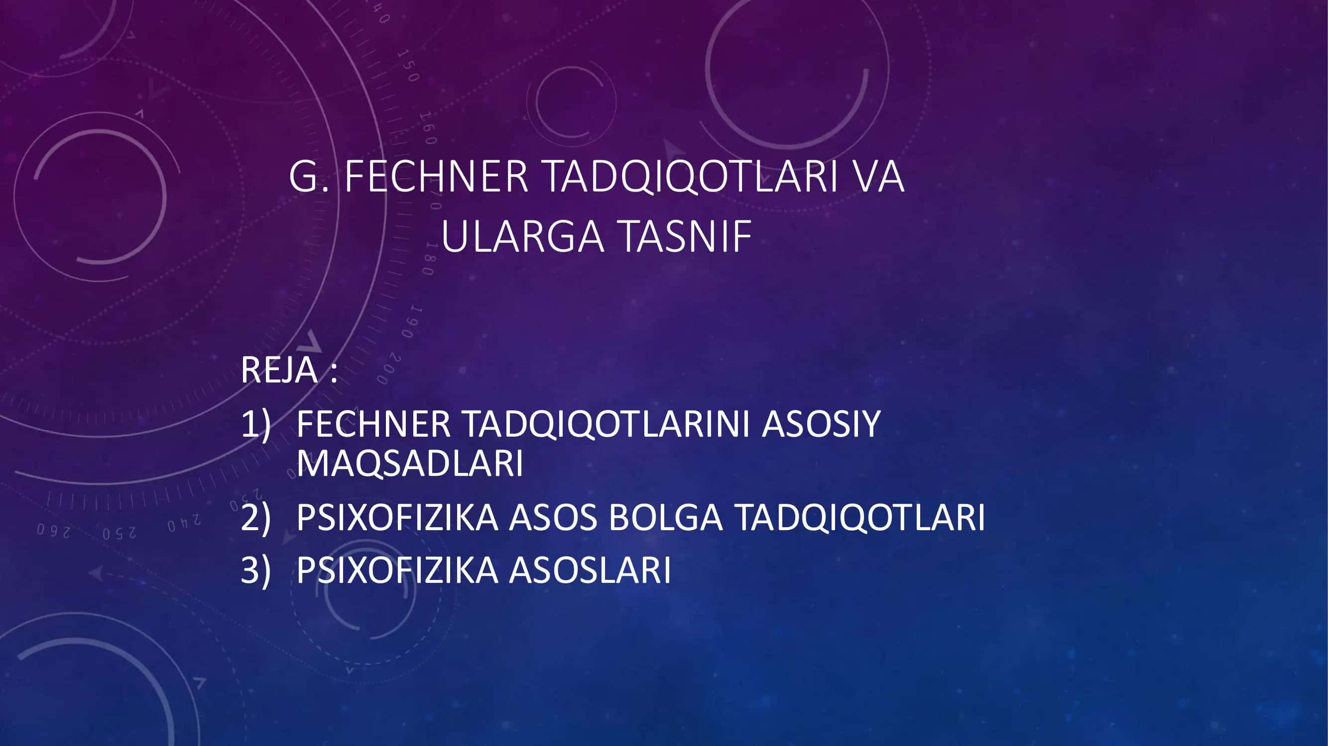 Fechner Tadqiqotlari va ular tasnif
