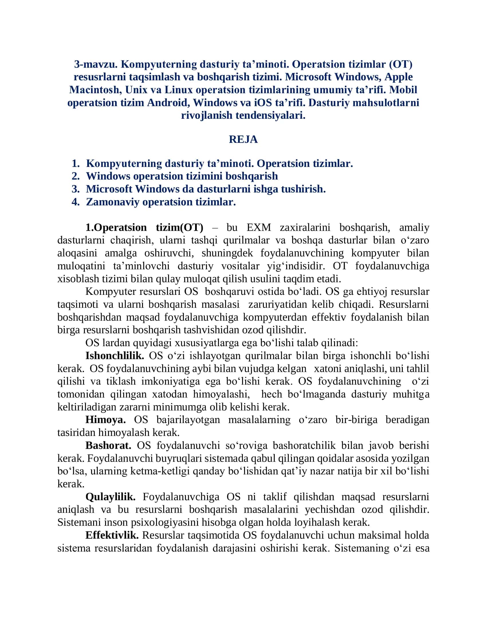 Operatsion tizimlar (OT)