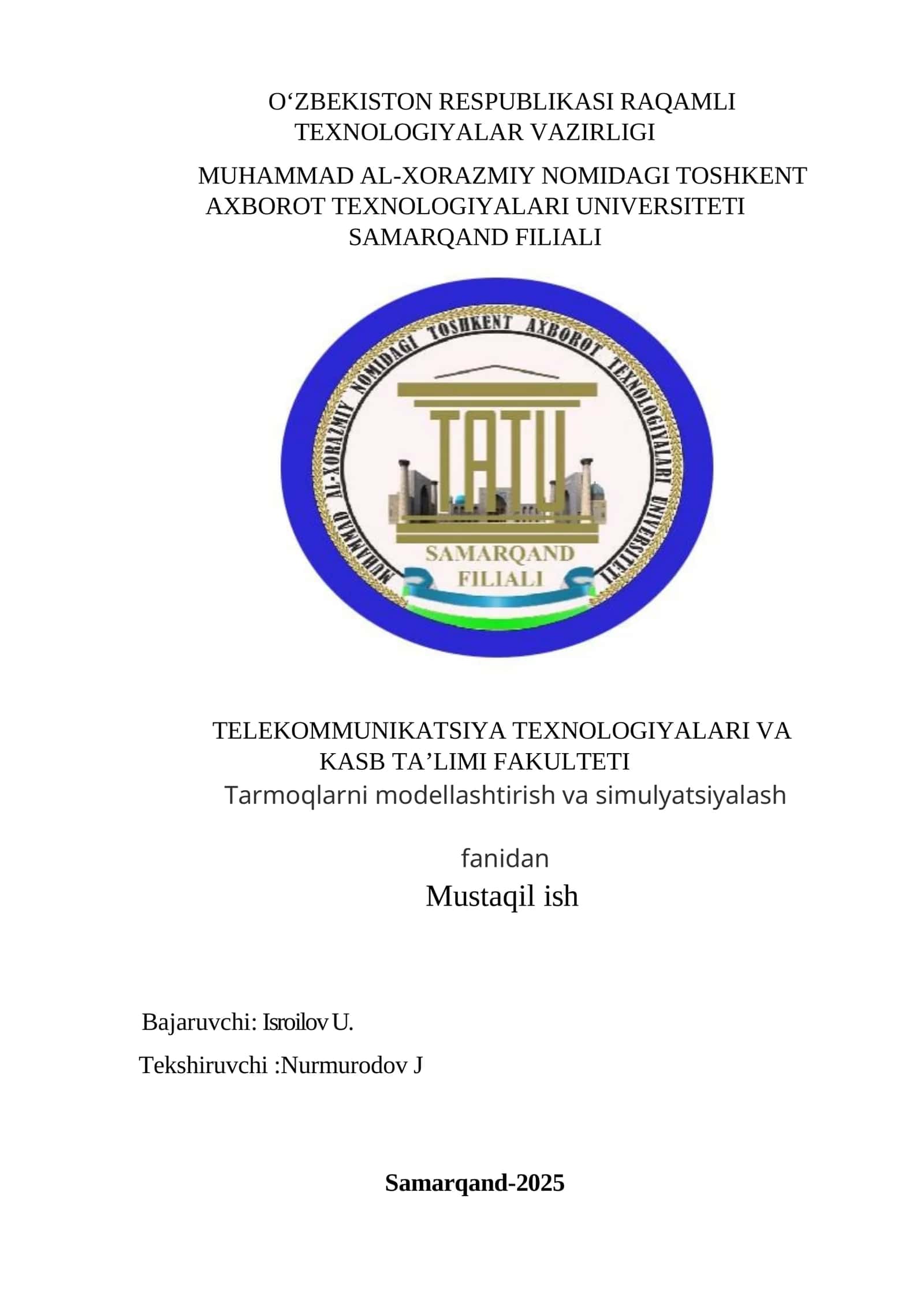 Tarmoqlarni modellashtirish va simulyatsiyalash