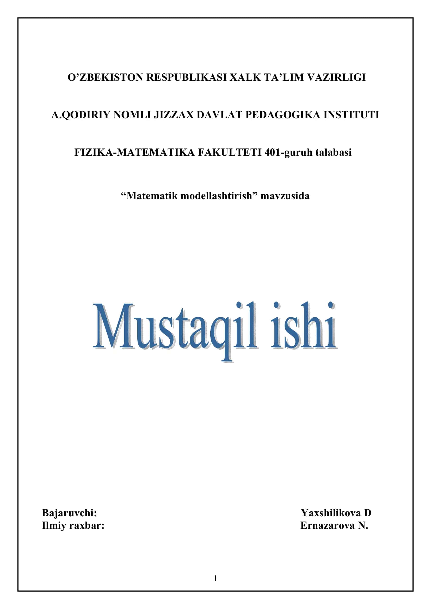 Matematik modellashtirish