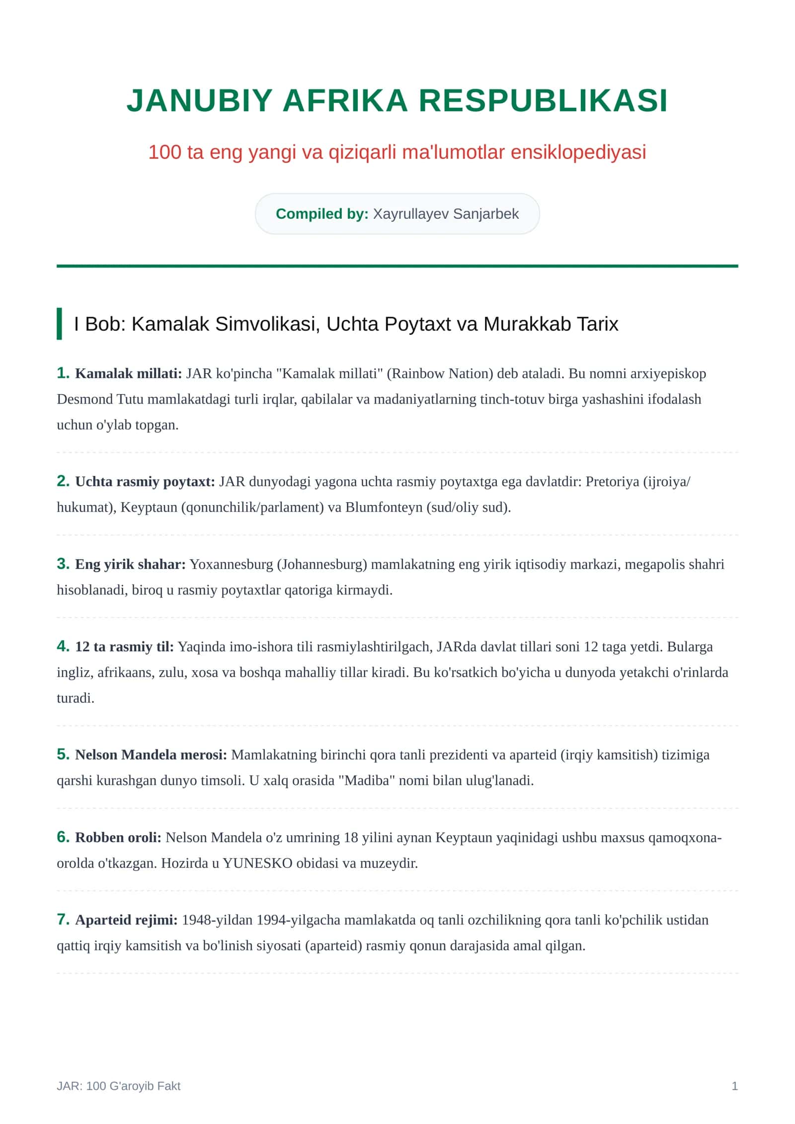 100 ta eng yangi va qiziqarli ma'lumotlar ensiklopediyasi