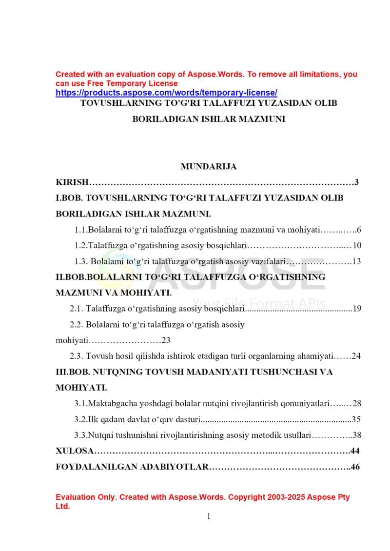 Tovushlarning to‘g‘ri talaffuzi yuzasidan olib boriladigan ishlar mazmuni