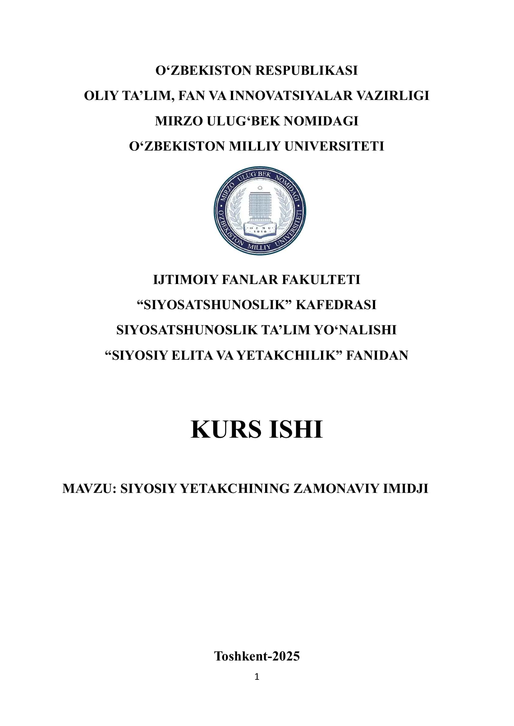 SIYOSIY YETAKCHINING ZAMONAVIY IMIDJI
