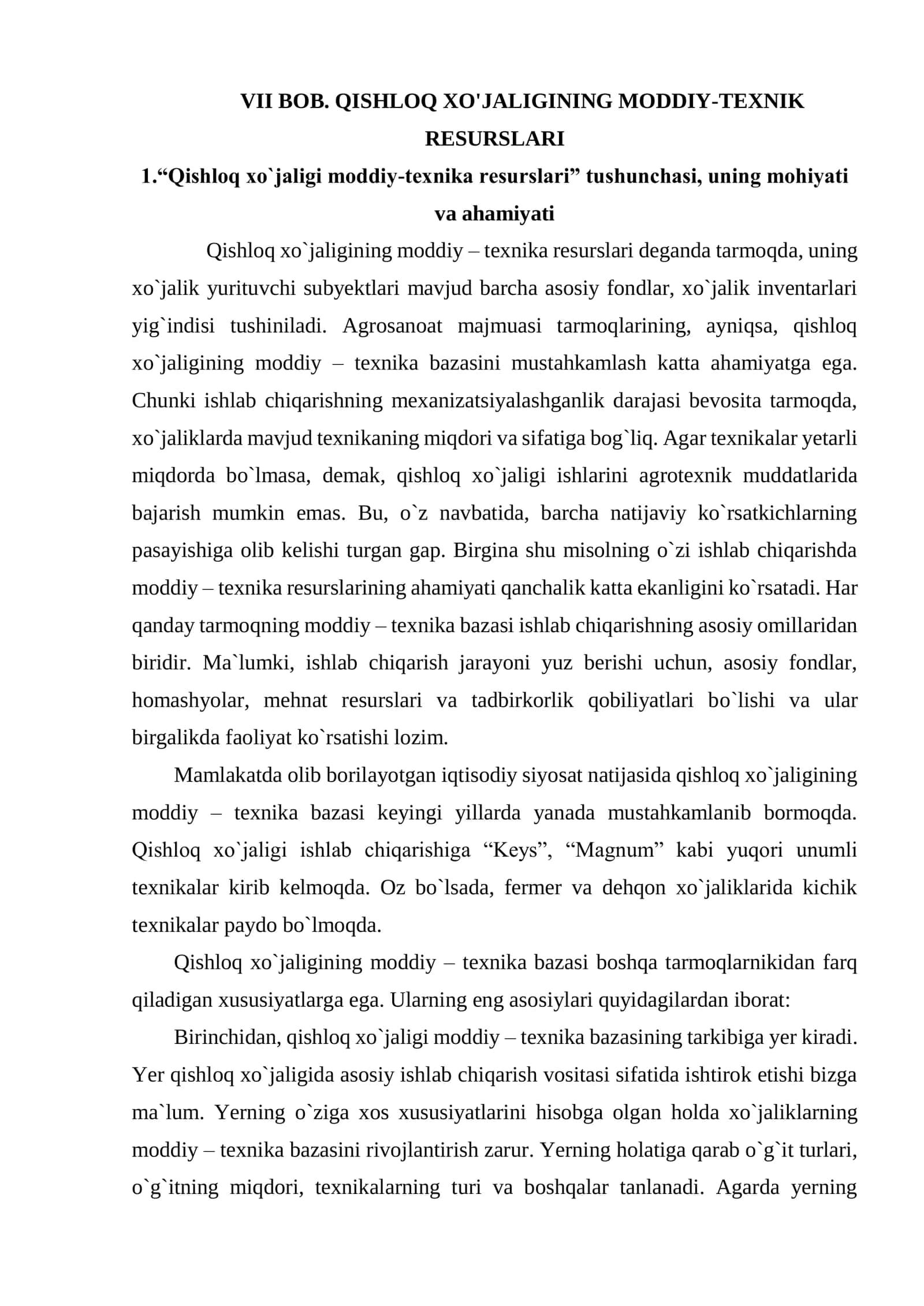 Qishloq xo'jaliginig moddiy-texnika resurslari