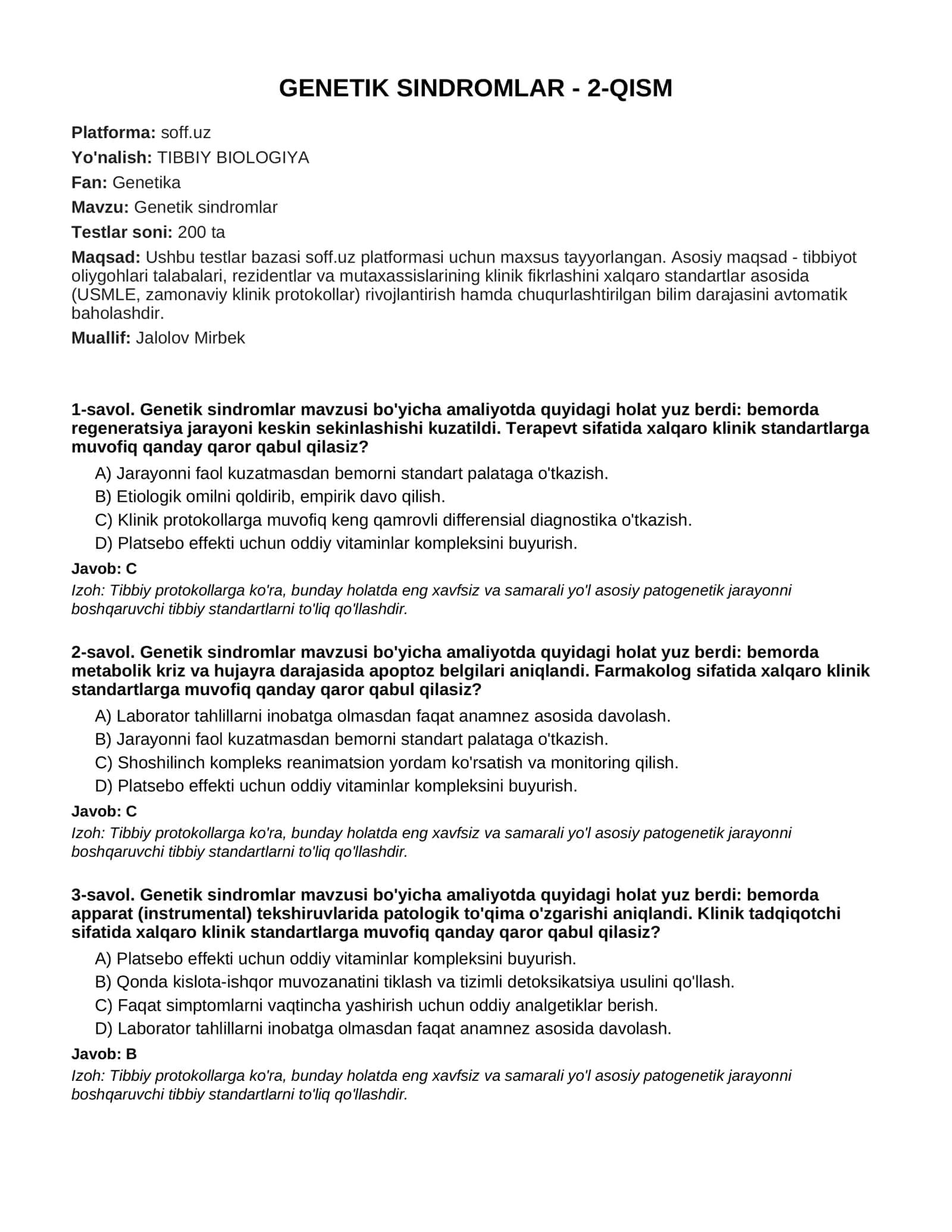 GENETIK SINDROMLAR - 2-QISM