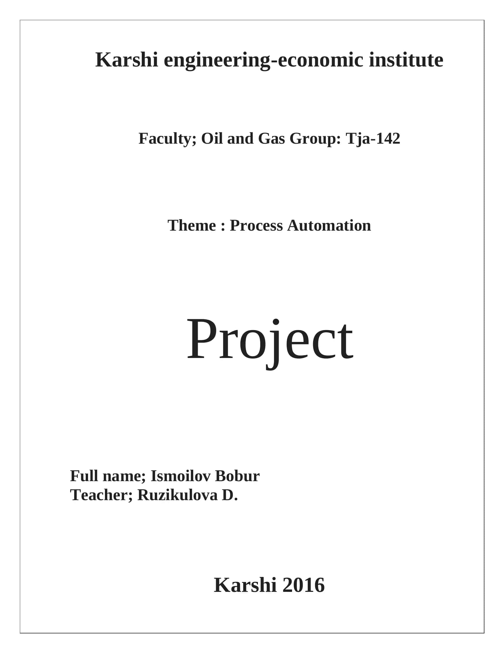 Process Automation Project at Karshi Engineering-Economic Institute