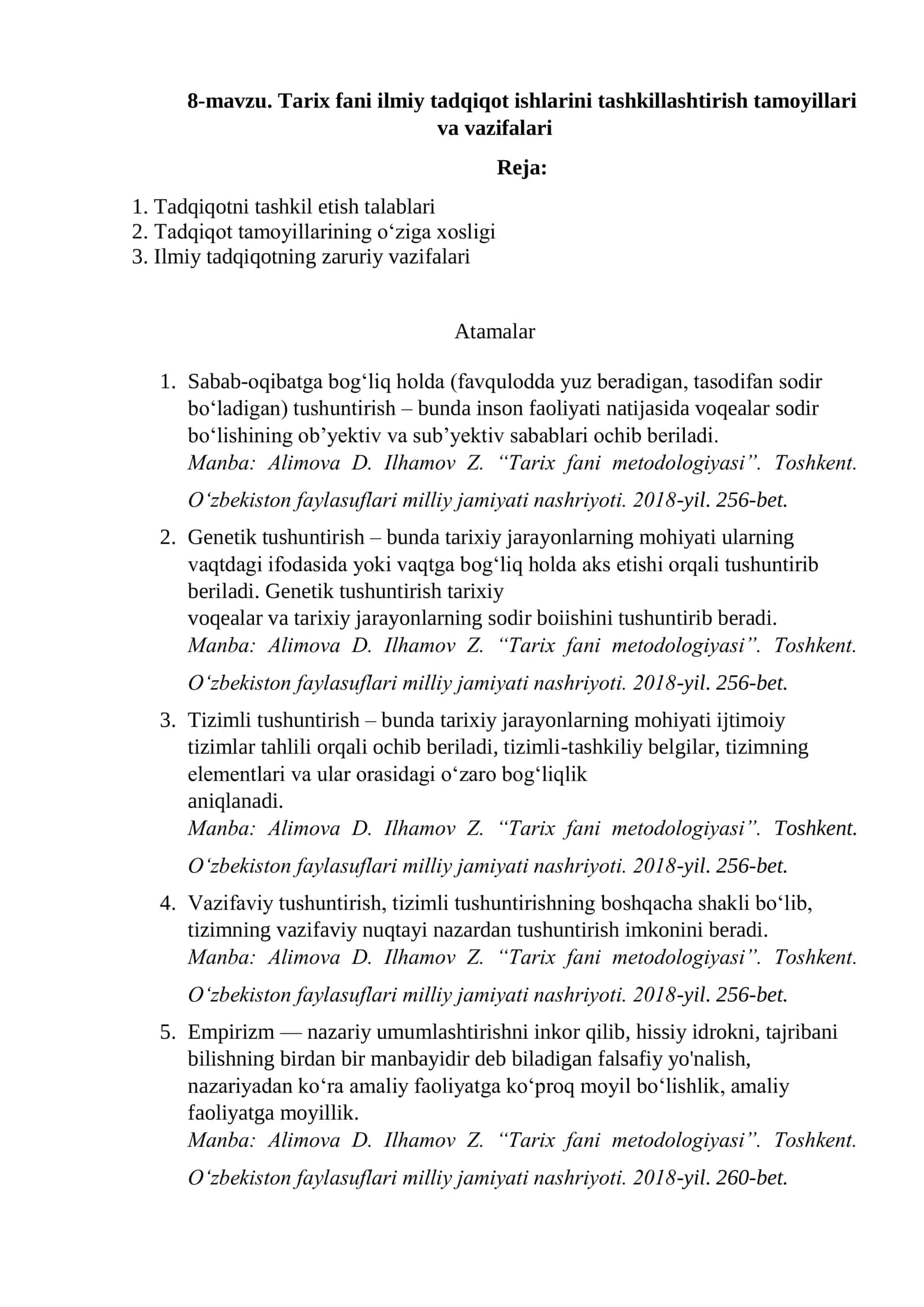 8-mavzu. Tarix fani ilmiy tadqiqot ishlarini tashkillashtirish tamoyillari va vazifalari