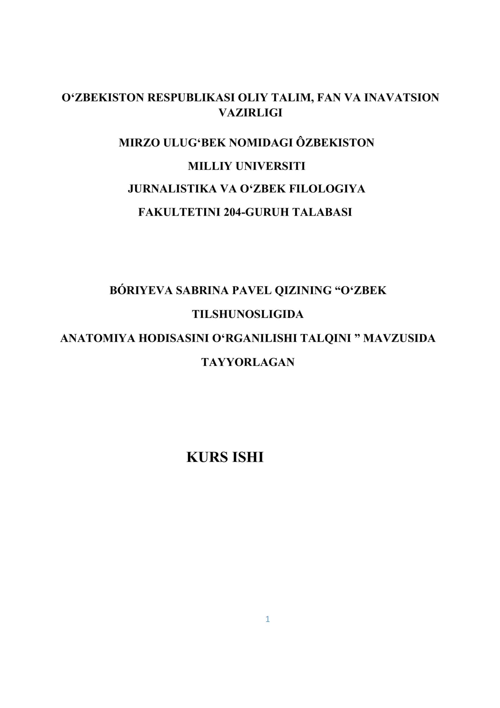 O‘ZBEK TILSHUNOSLIGIDA ANATOMIYA HODISASINI O‘RGANILISHI TALQINI
