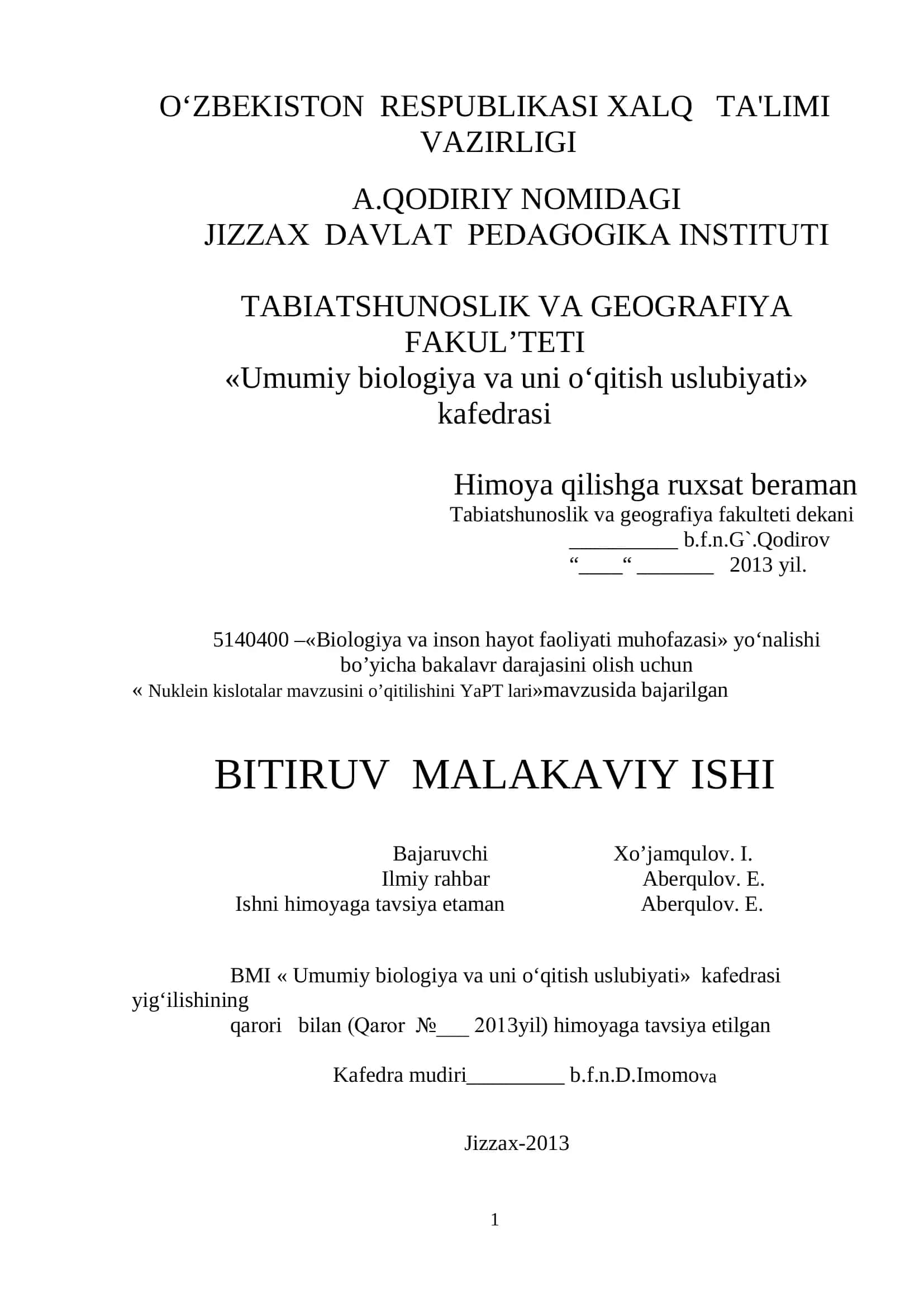 Umumiy biologiya va uni o‘qitish uslubiyati