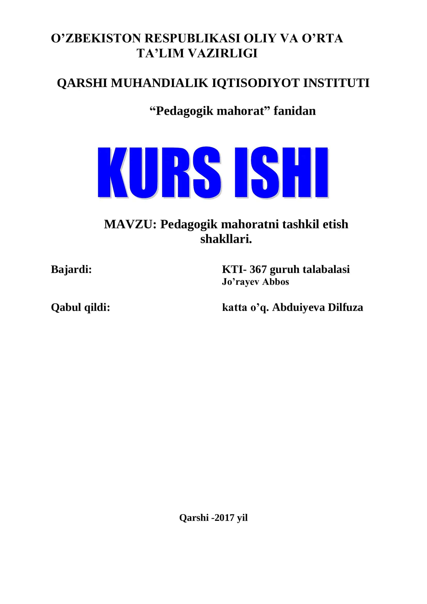 Pedagogik mahoratni tashkil etish shakllari