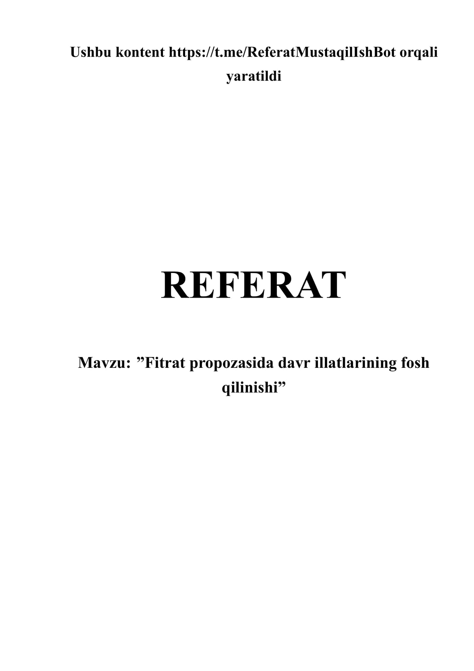 Fitrat propozasida davr illatlarining fosh qilinishi