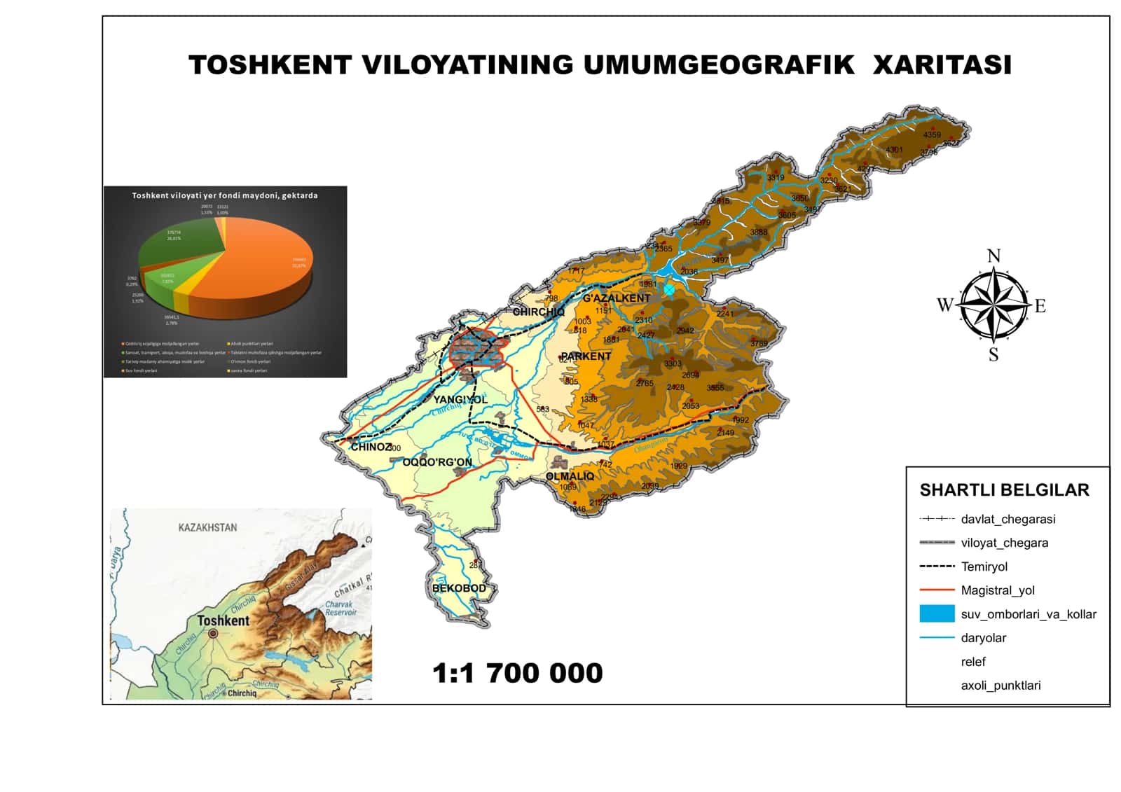 TOSHKENT VILOYATINING UMUMGEOGRAFIK XARITASI