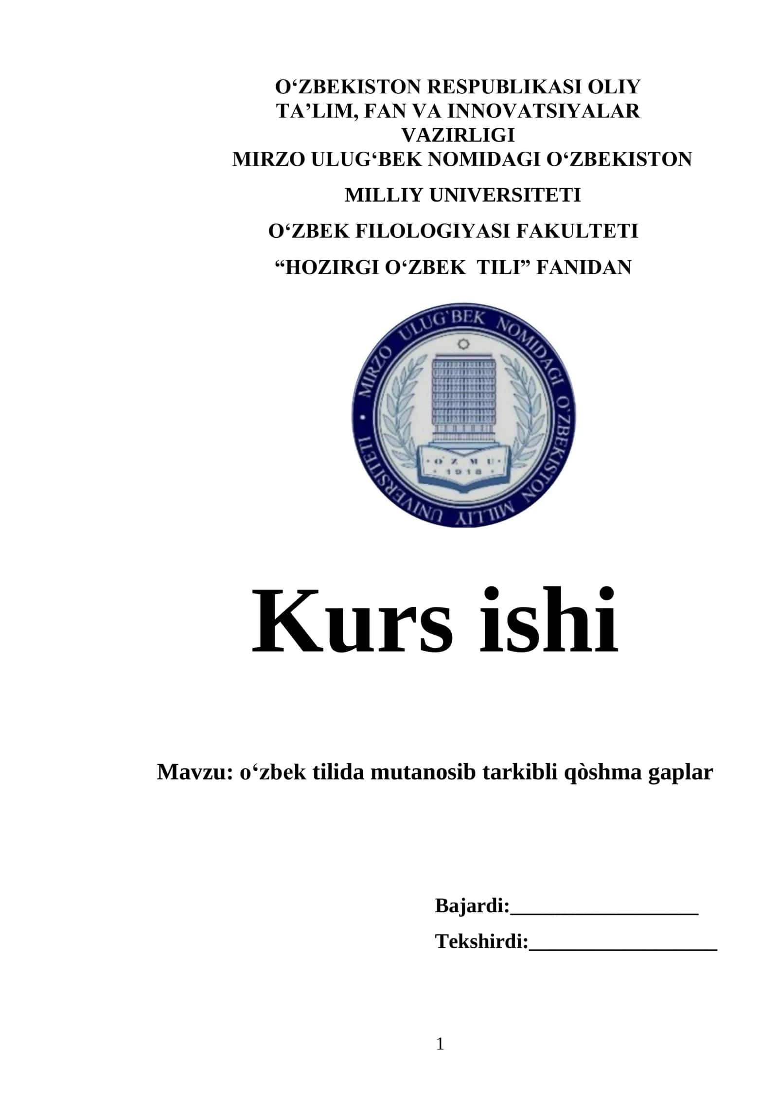 Oʻzbek tilida mutanosib tarkibli qo‘shma gaplar
