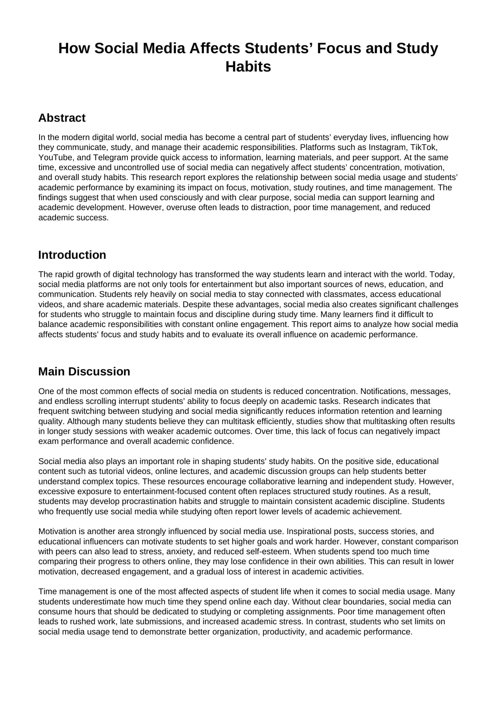 How Social Media Affects Students’ Focus and Study Habits