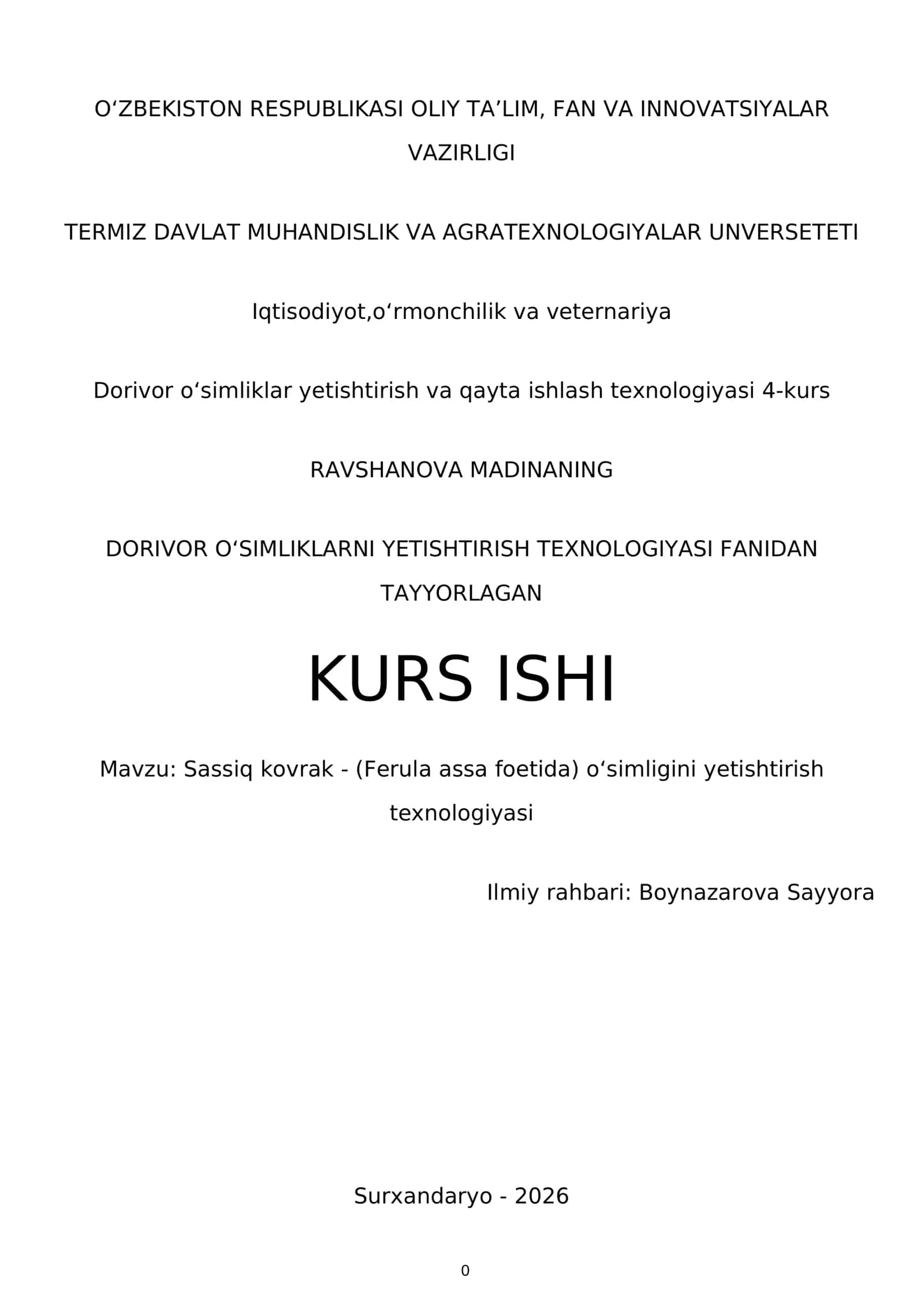 Sassiq kovrakni yetishtirish texnologiyasi