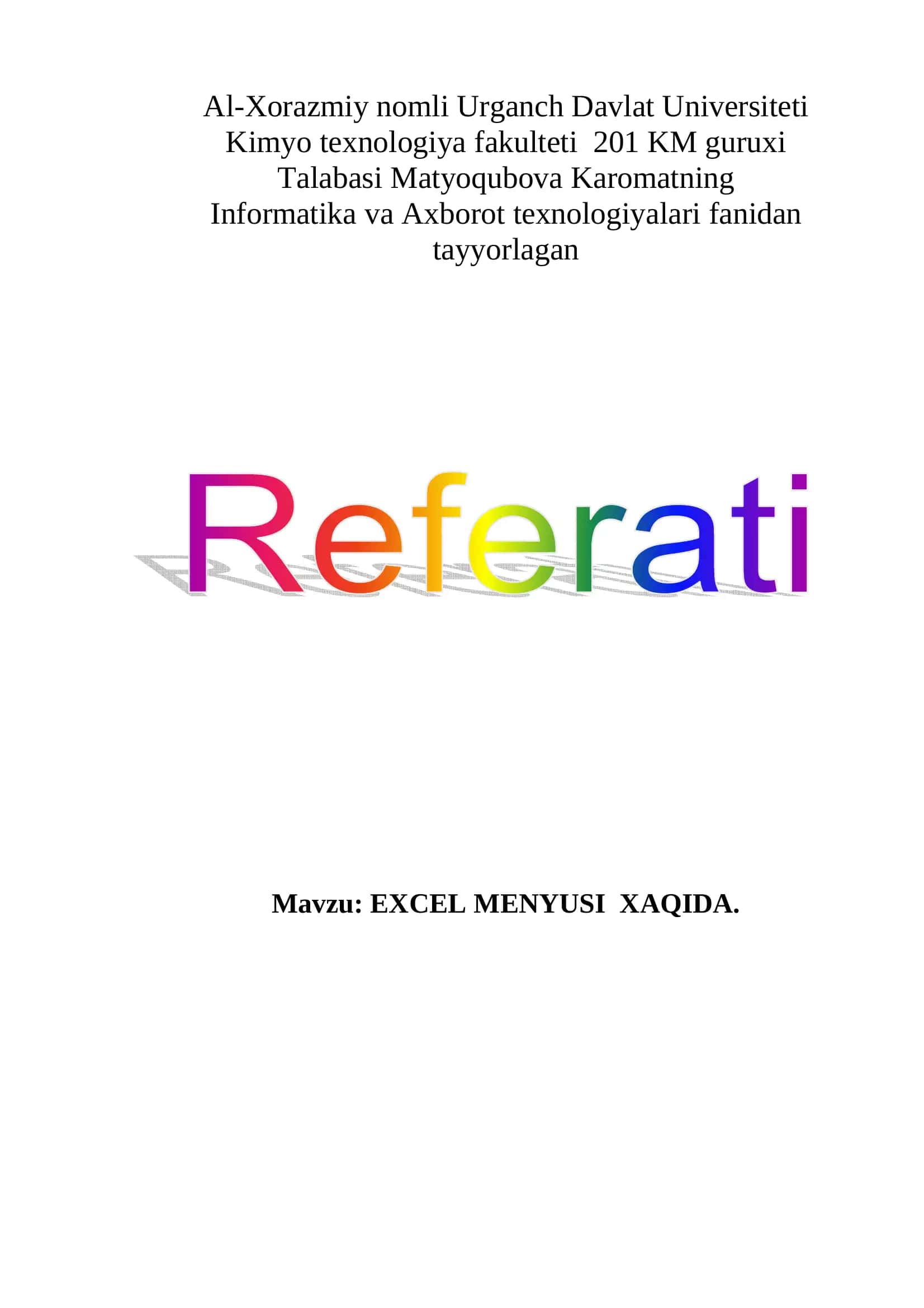 EXCEL MENYUSI XAQIDA