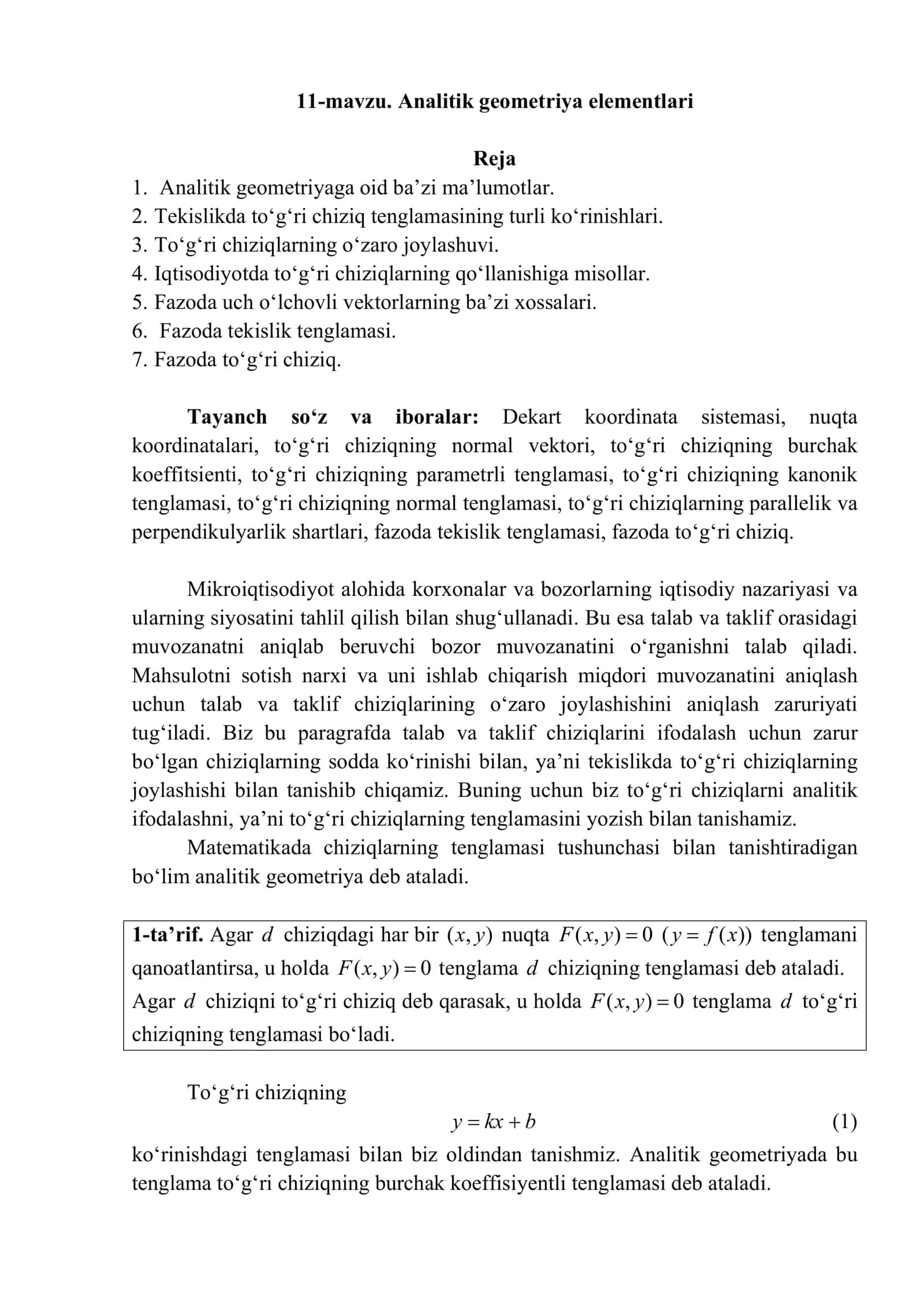 Analitik geometriya elementlari