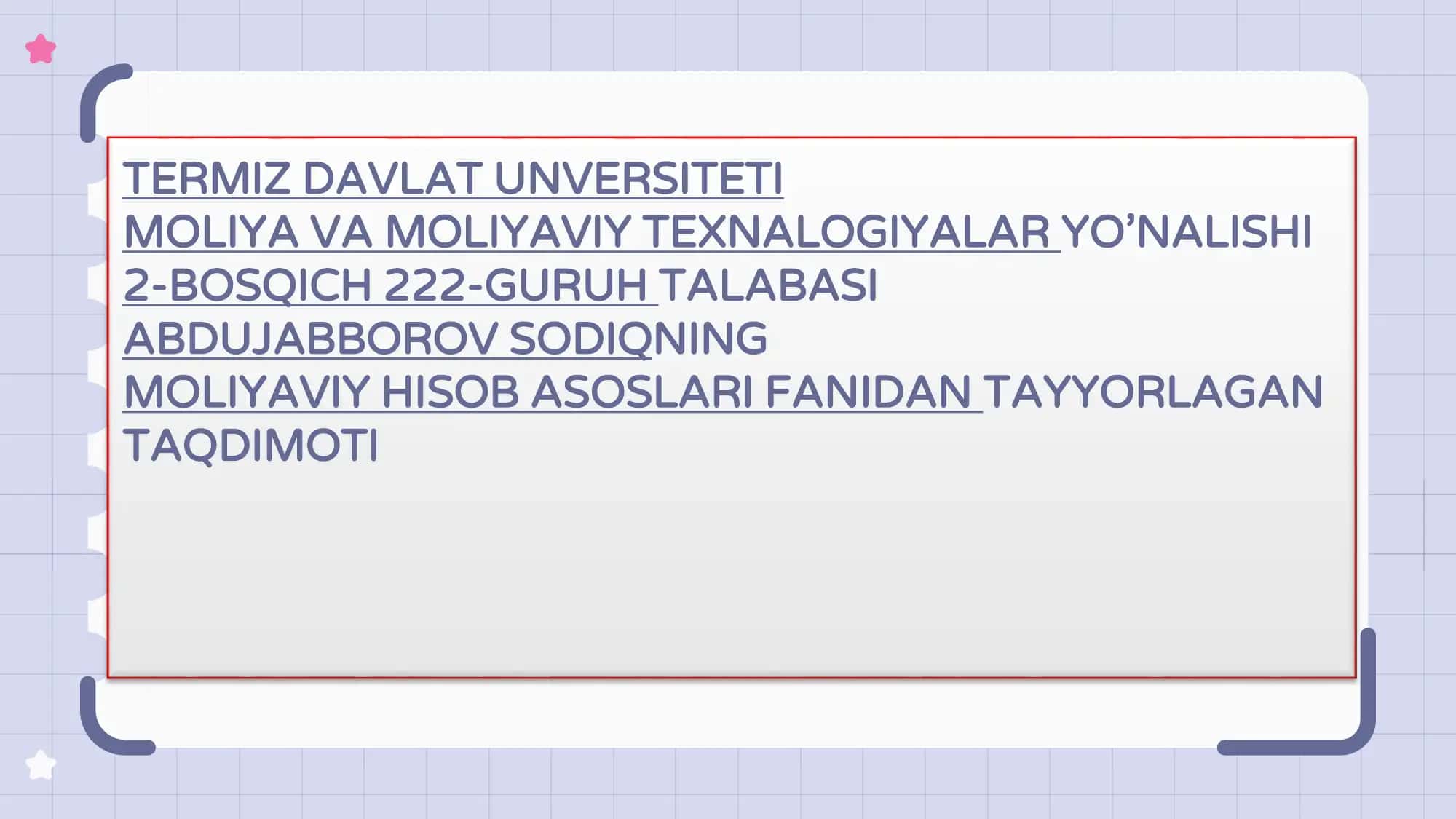 MOLIYAVIY HISOB ASOSLARI TALIMI