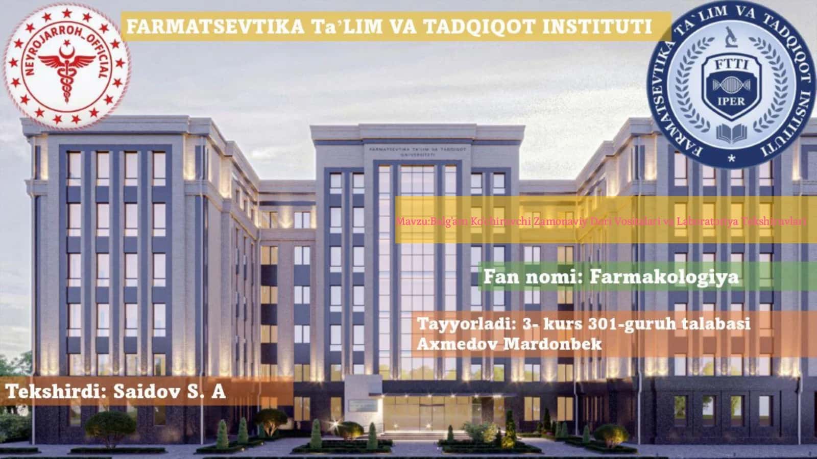 Balg'am Ko'chiruvchi Zamonaviy Dori Vositalari va Laboratoriya Tekshiruvlari