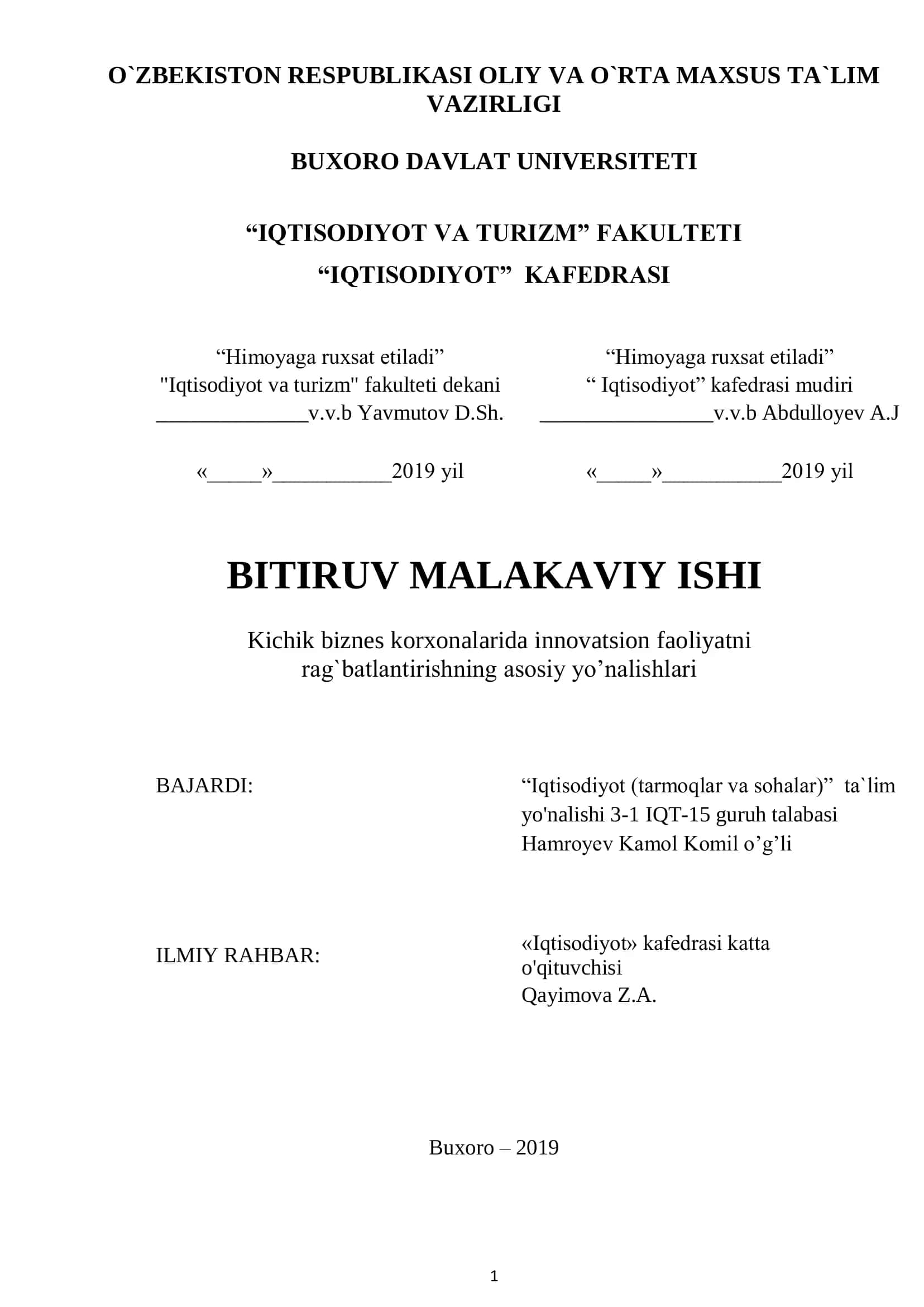 Kichik biznes korxonalarida innovatsion g'oyalarni rag'batlantirish