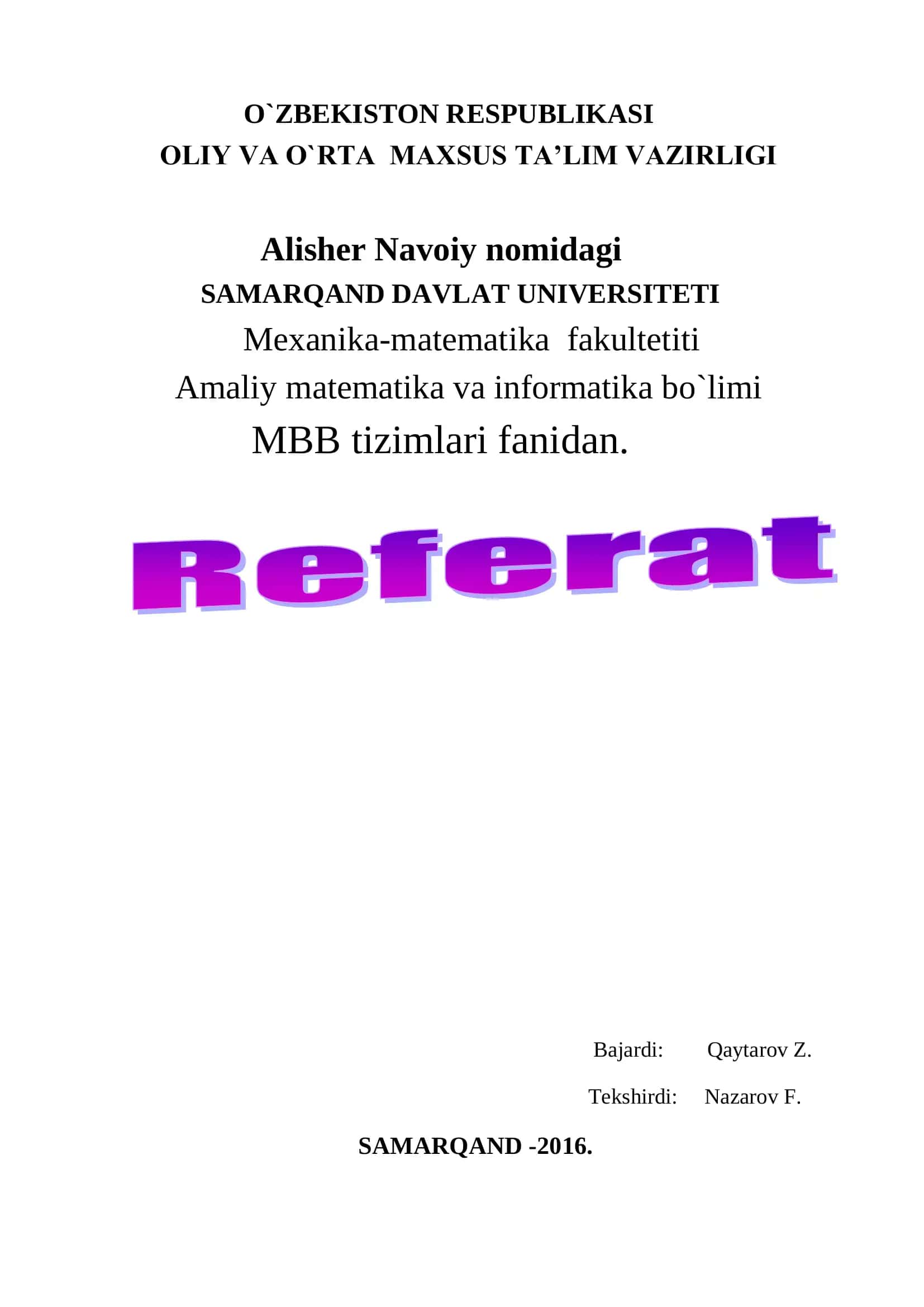 Malumotlar bazasini yaratish