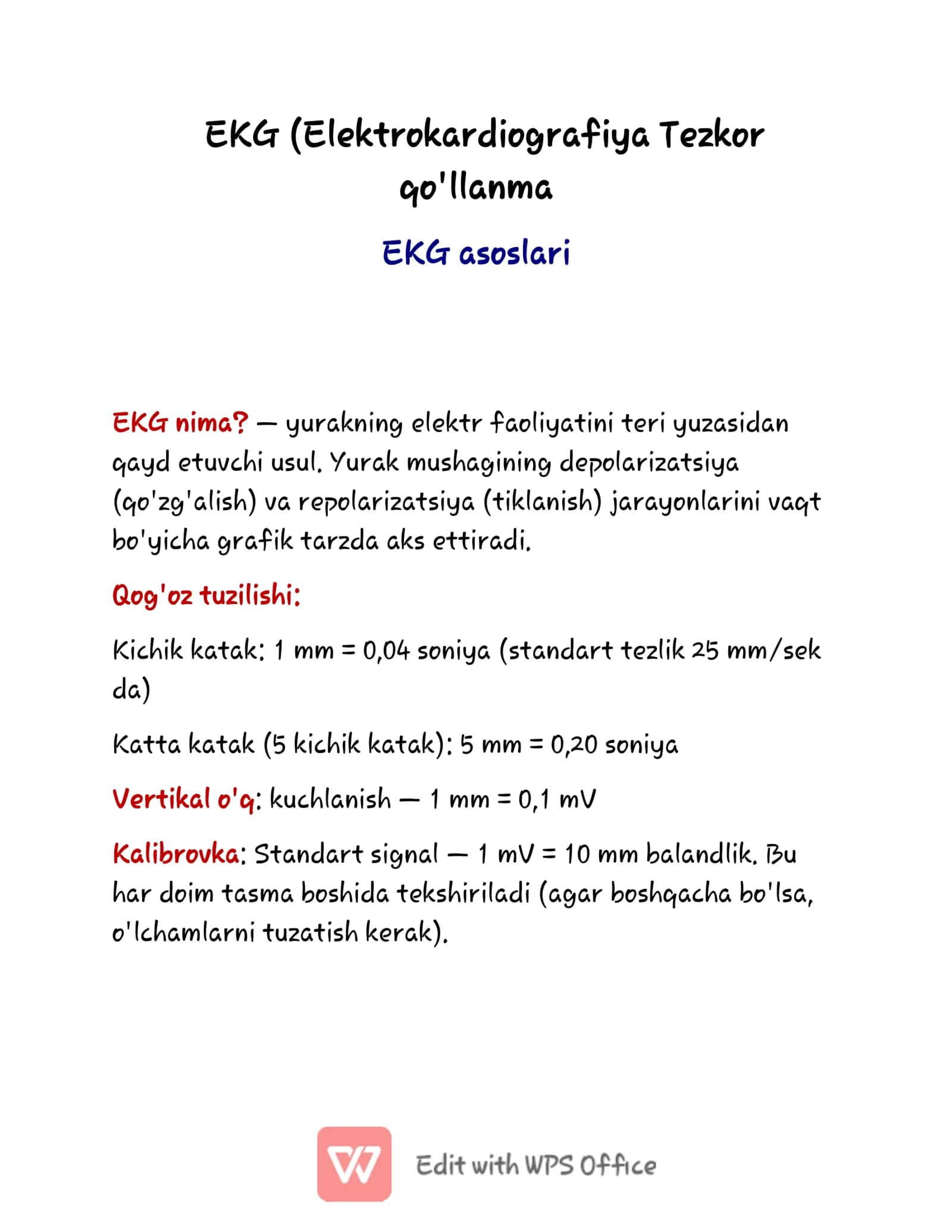 EKG (Elektrokardiografiya) Cheat Sheet | O'zbekcha Tibbiy Qo'llanma | ECG Quick Reference PDF | Medi