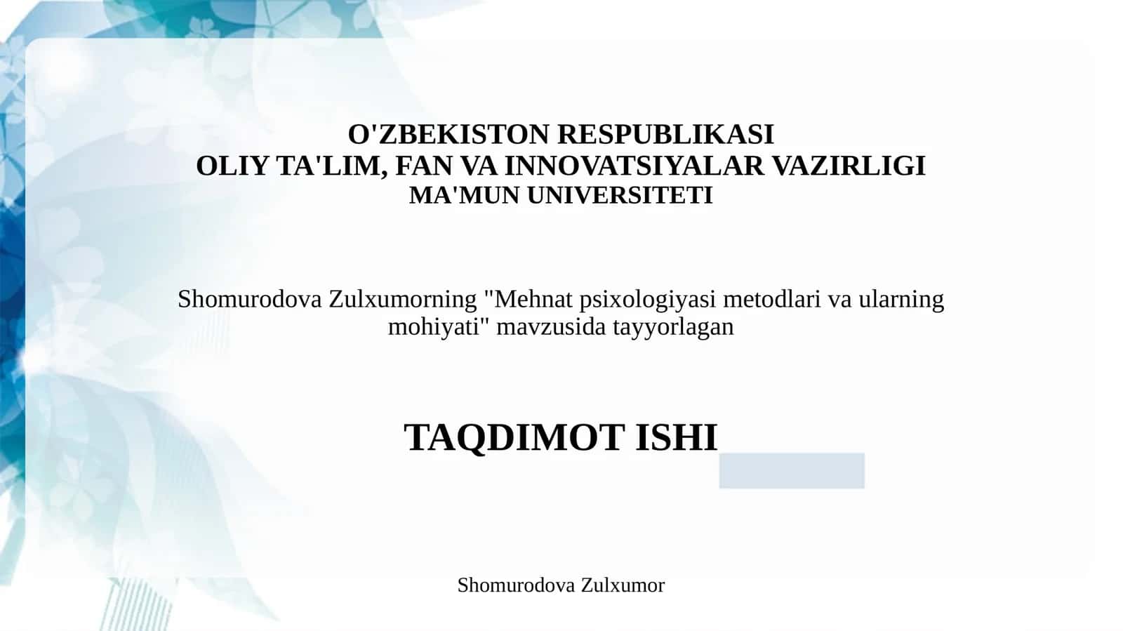 Mehdat psixologiyasi metodlari va ularning mohiyati