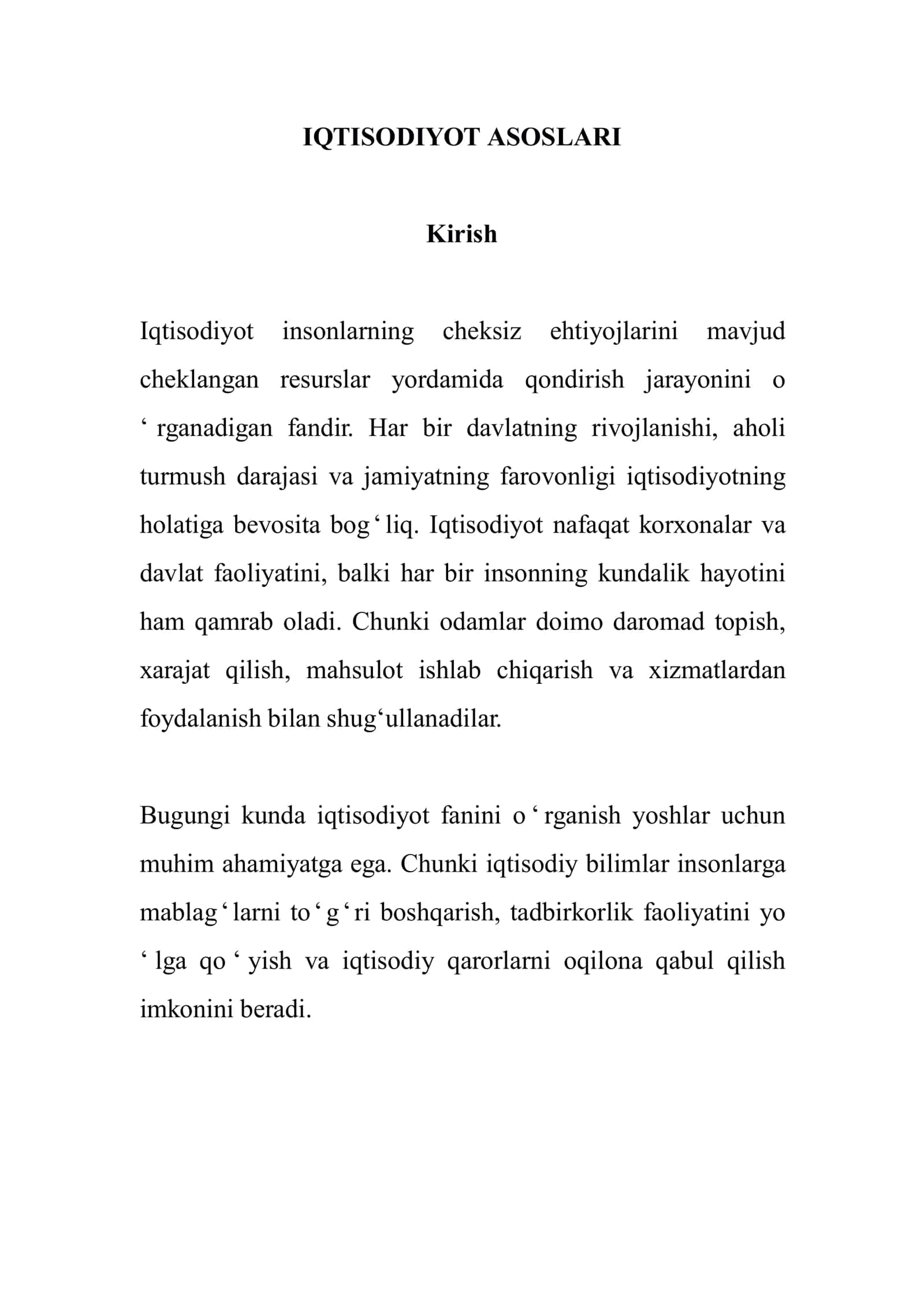 IQTISODIYOT ASOSLARI