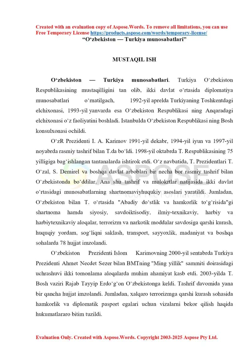 Oʻzbekiston — Turkiya munosabatlari