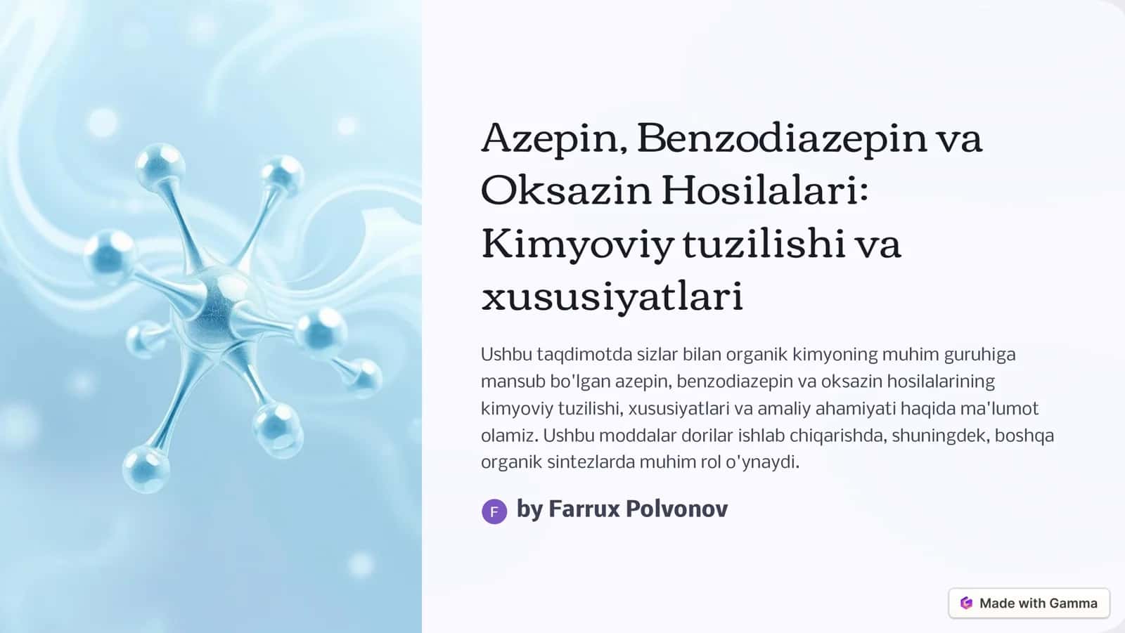 Azepin, Benzodiazepin va Oksazin Hosilalari: Kimyoviy tuzilishi va xususiyatlari