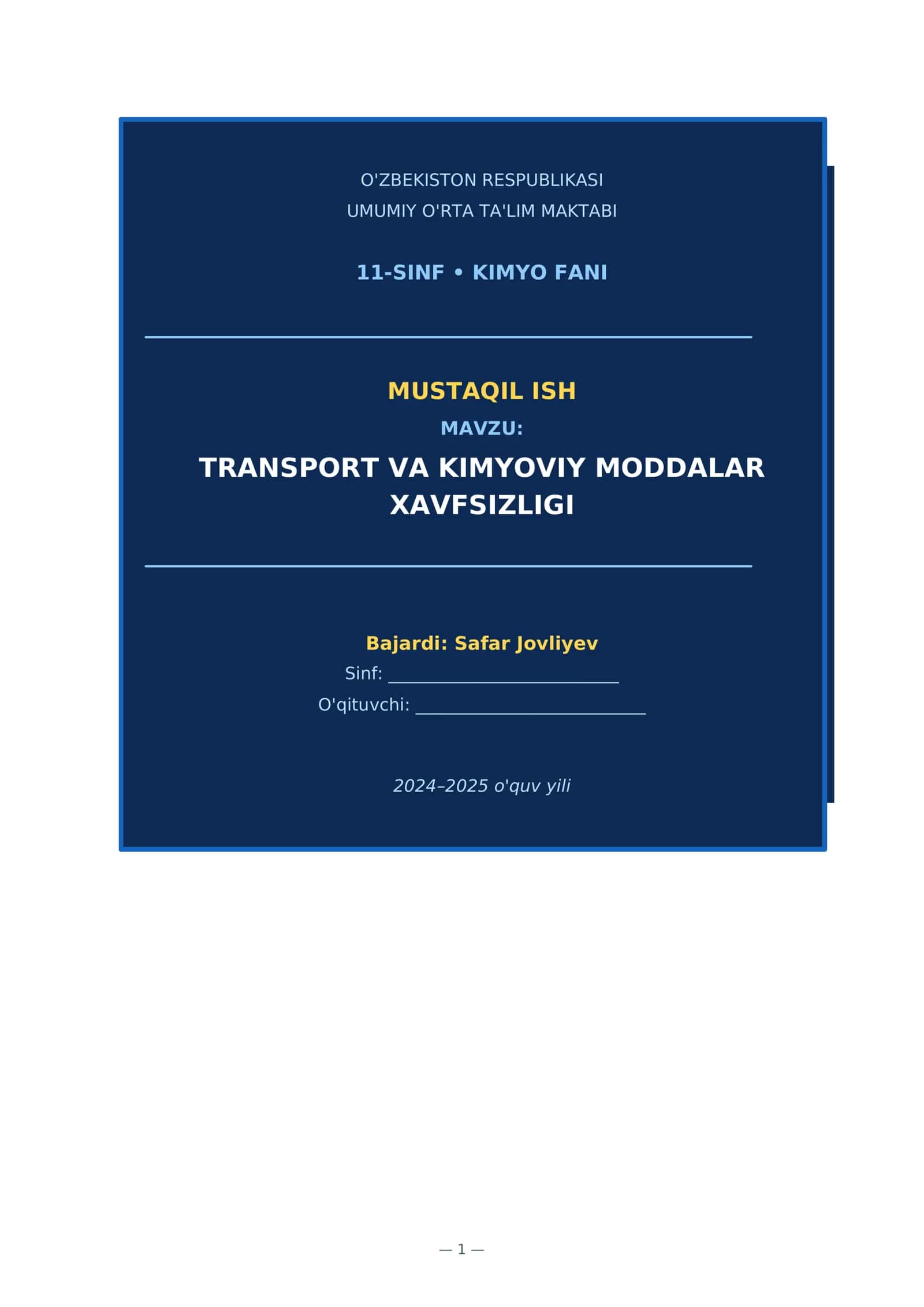Transport va kimyoviy moddalar xavfsizligi