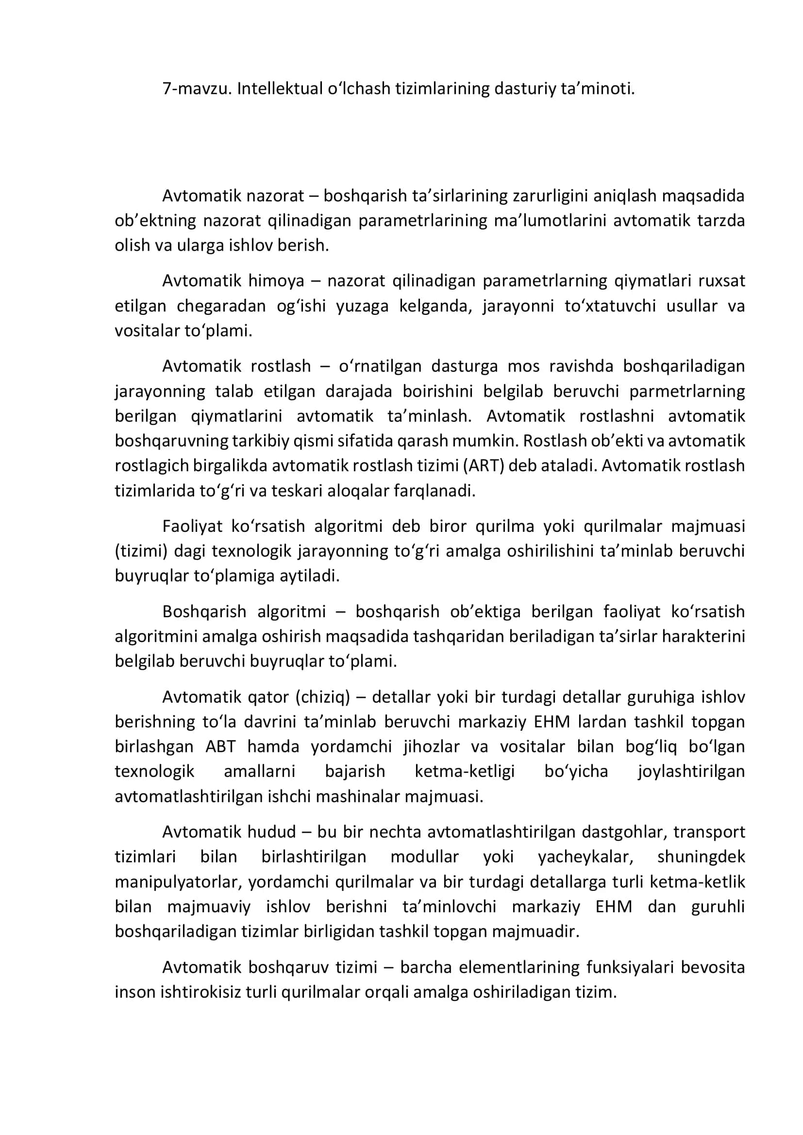 Intellektual o‘lchash tizimlarining dasturiy ta’minoti