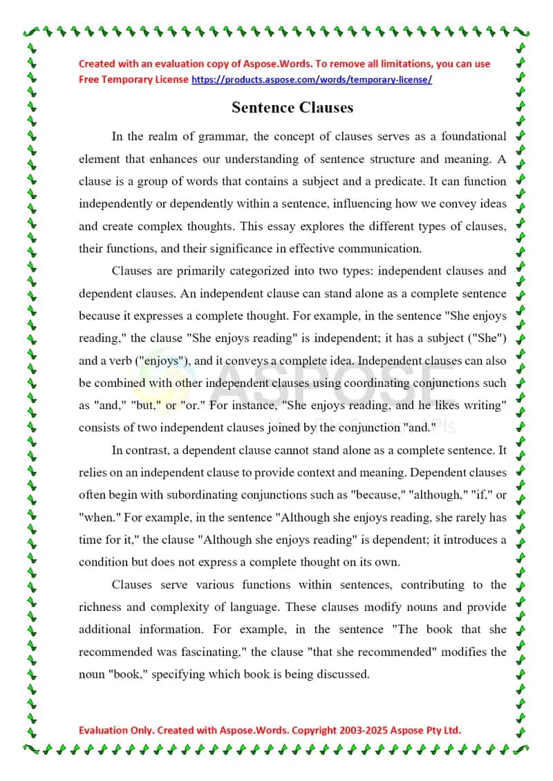 Sentence Clauses
